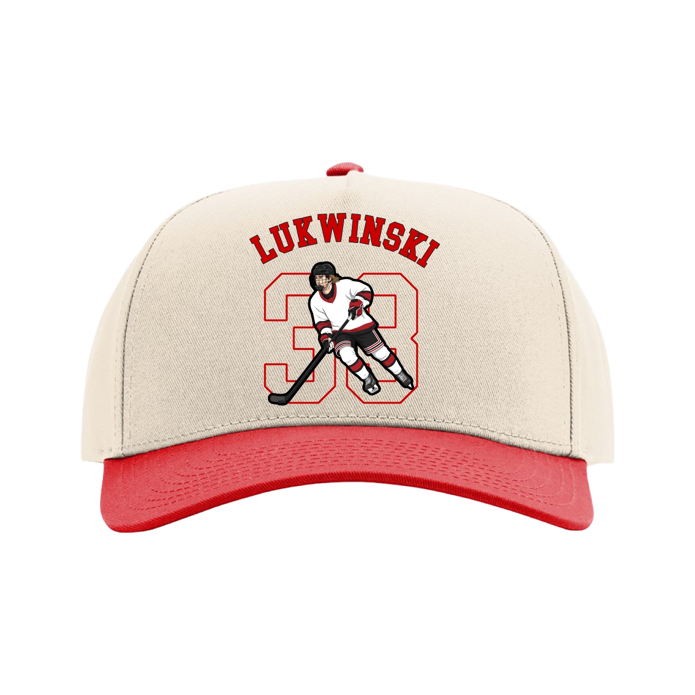 Full Fabric Five-Panel Champ Cap — Shirsey Arch in Cream/Red