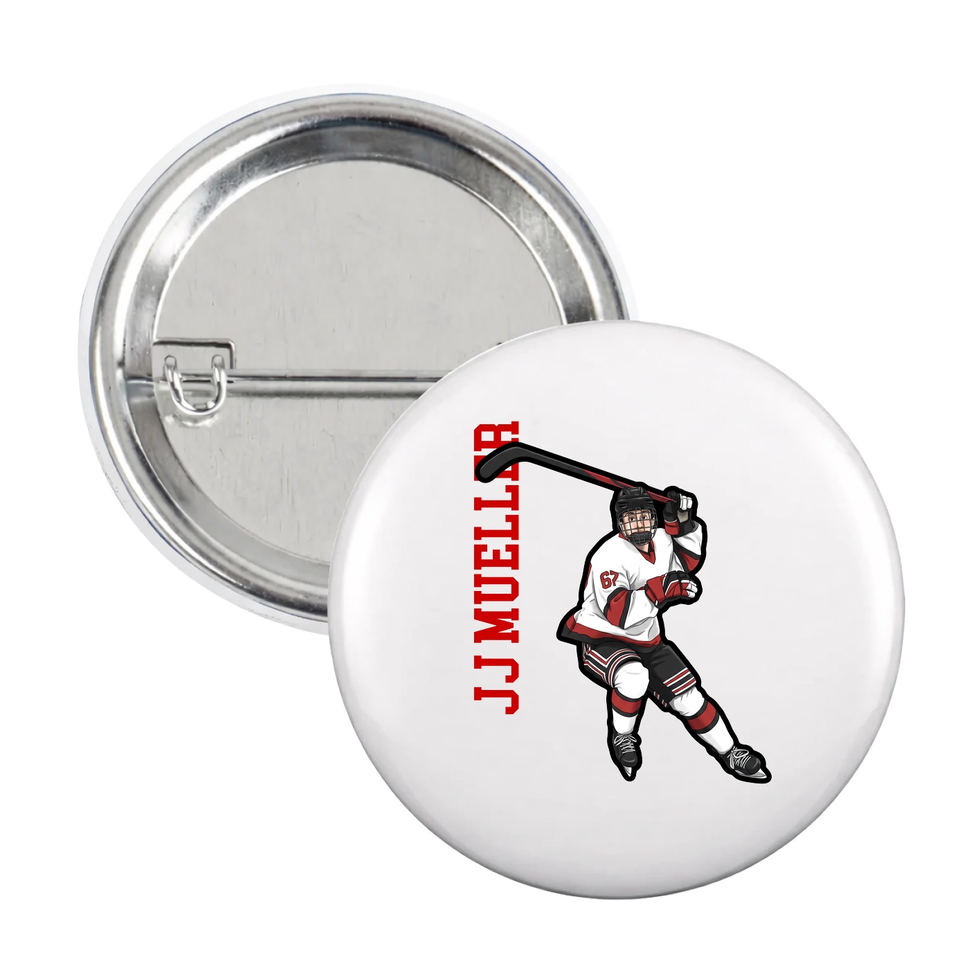 Game Day Button — Name Vertical in White