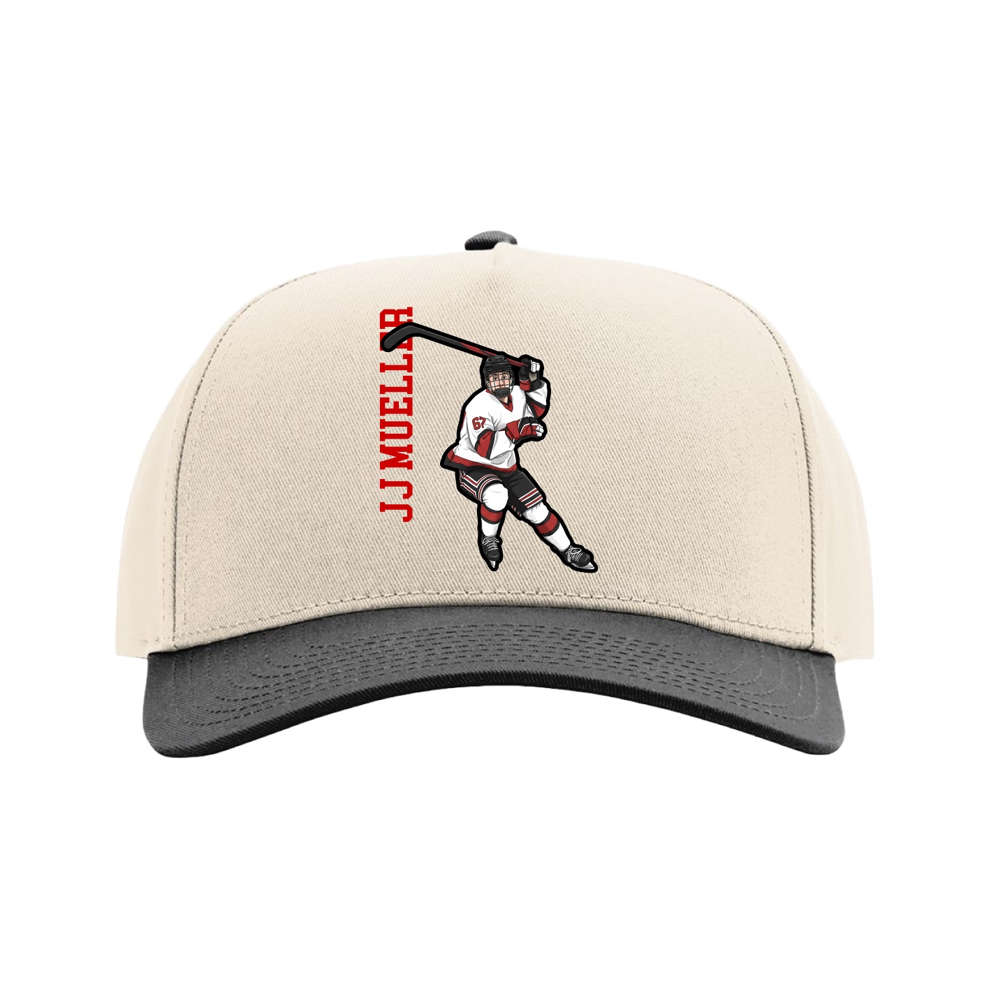 Full Fabric Five-Panel Champ Cap — Name Vertical in Cream/Black