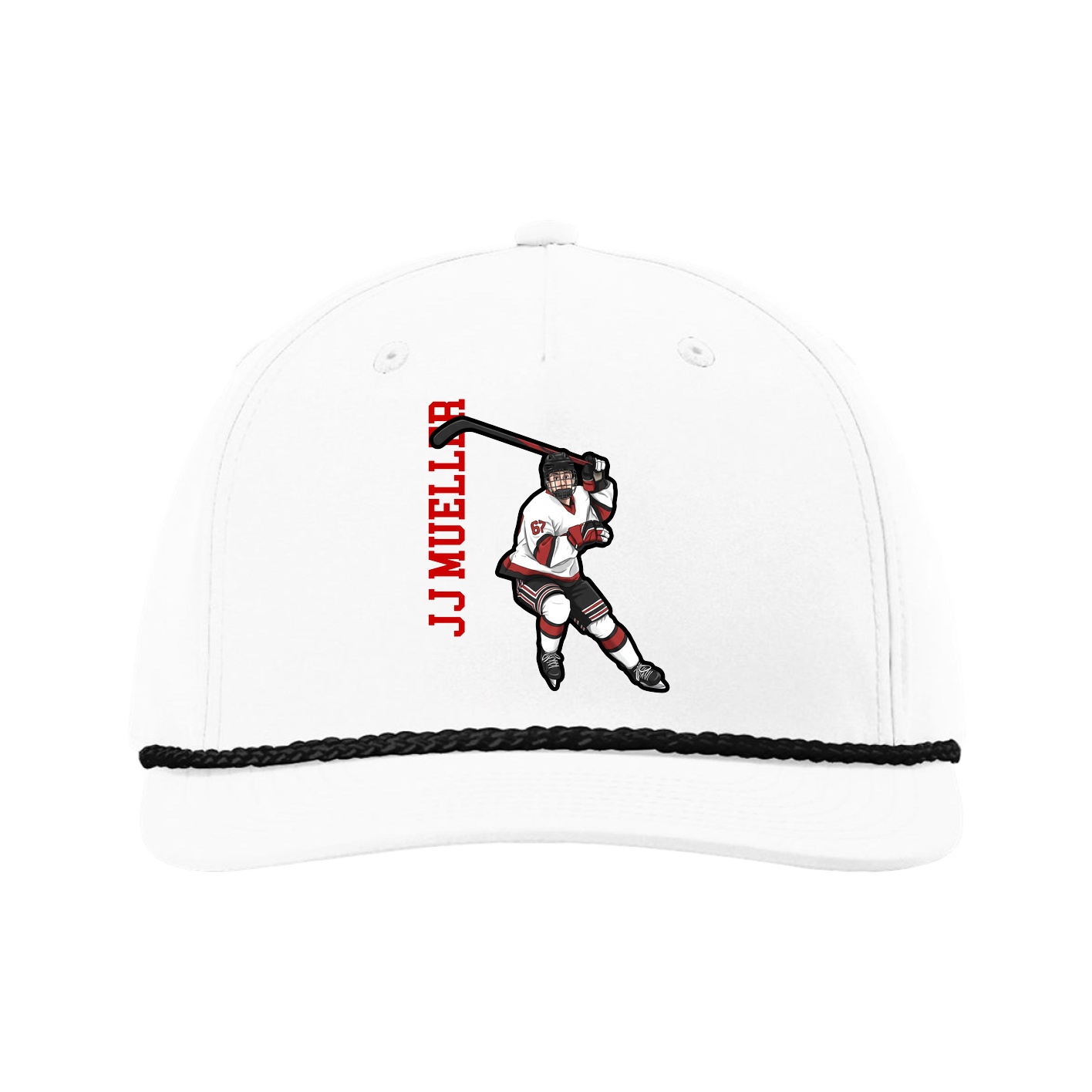 Five-Panel Classic Rope Cap — Name Vertical in White