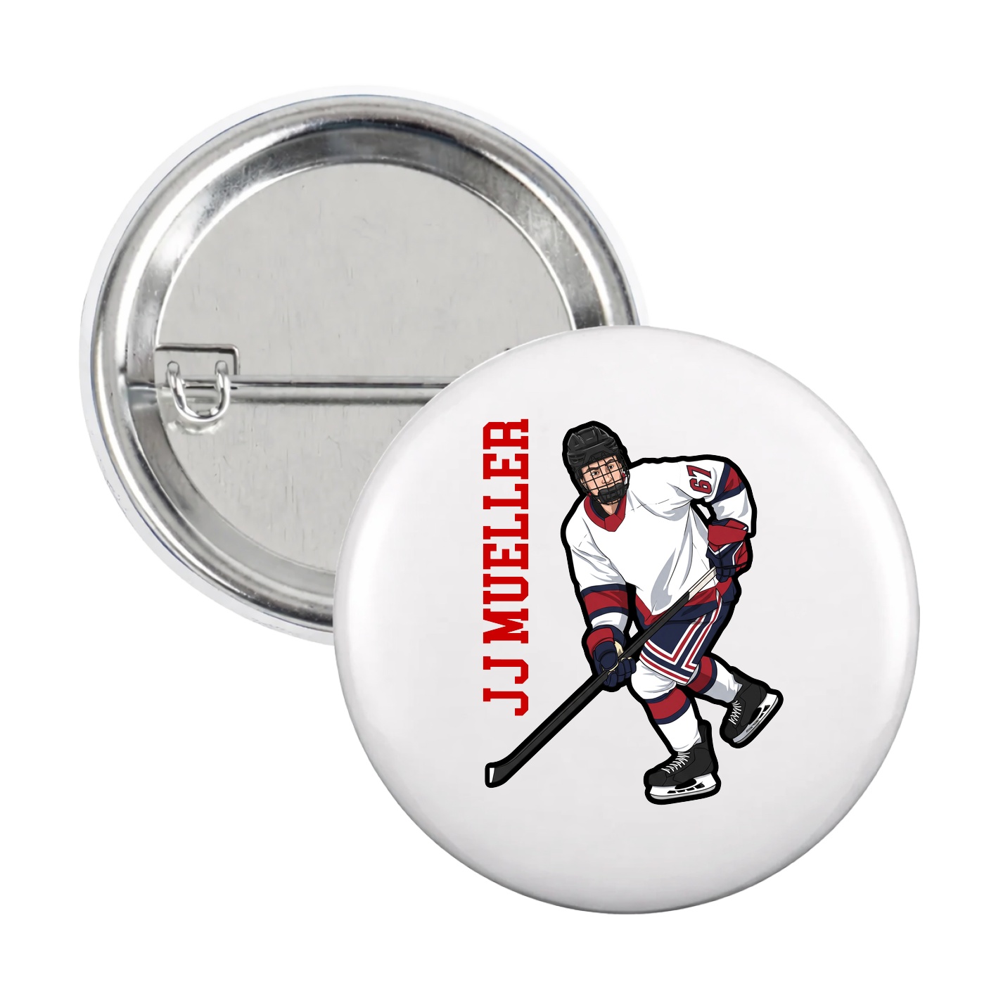 Game Day Button — Name Vertical in White