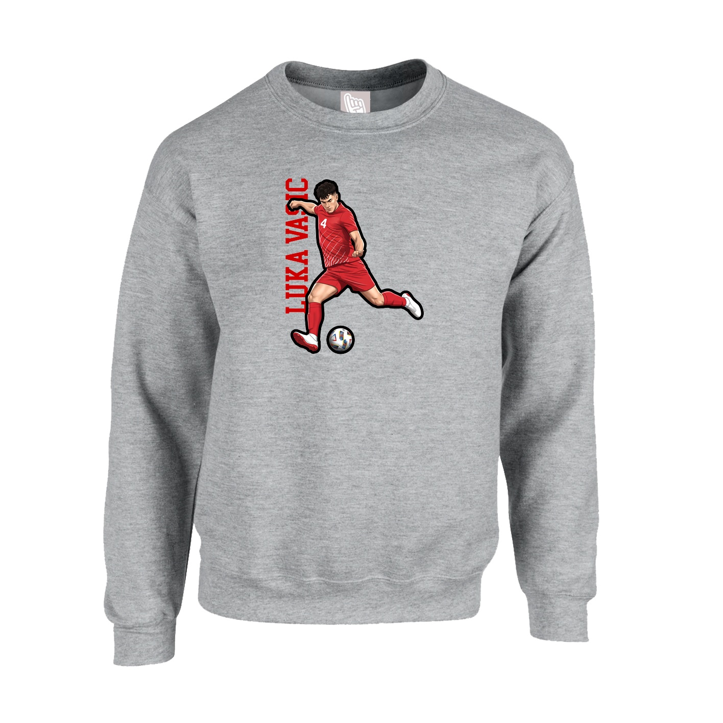 Fleece Crew — Name Vertical in Grey