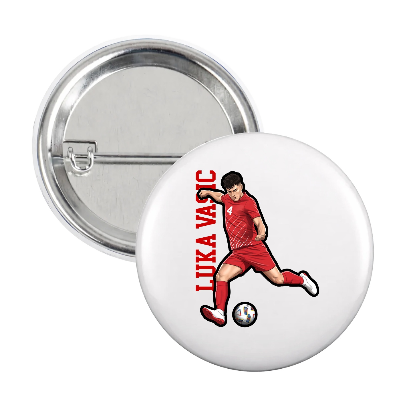 Game Day Button — Name Vertical in White