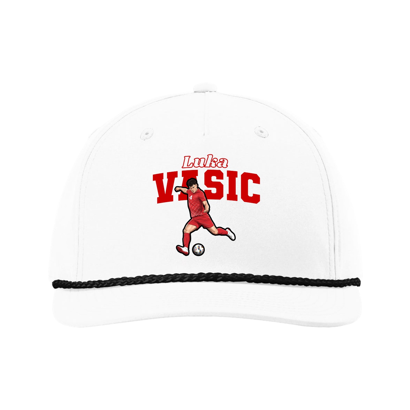 Five-Panel Classic Rope Cap — Name Arch in White