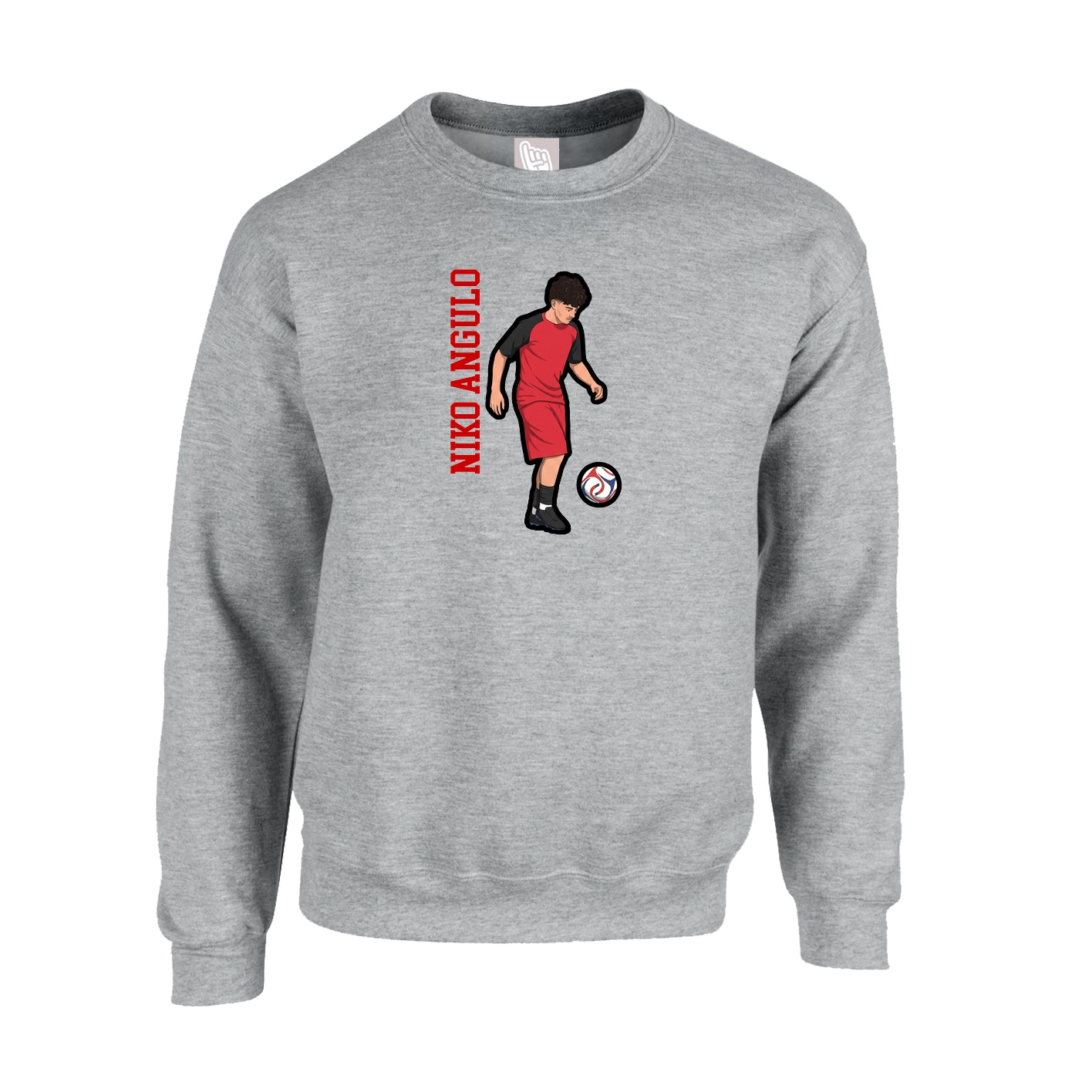 Fleece Crew — Name Vertical in Grey