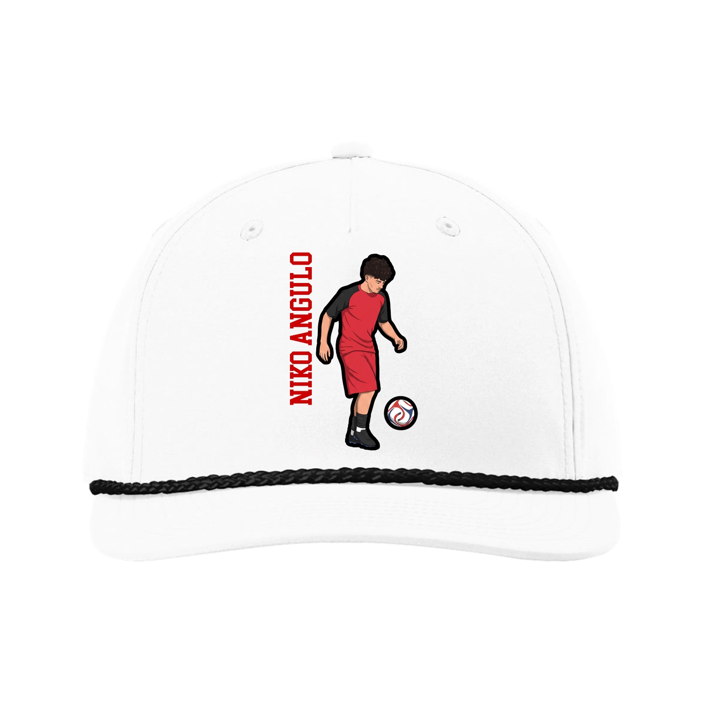 Five-Panel Classic Rope Cap — Name Vertical in White