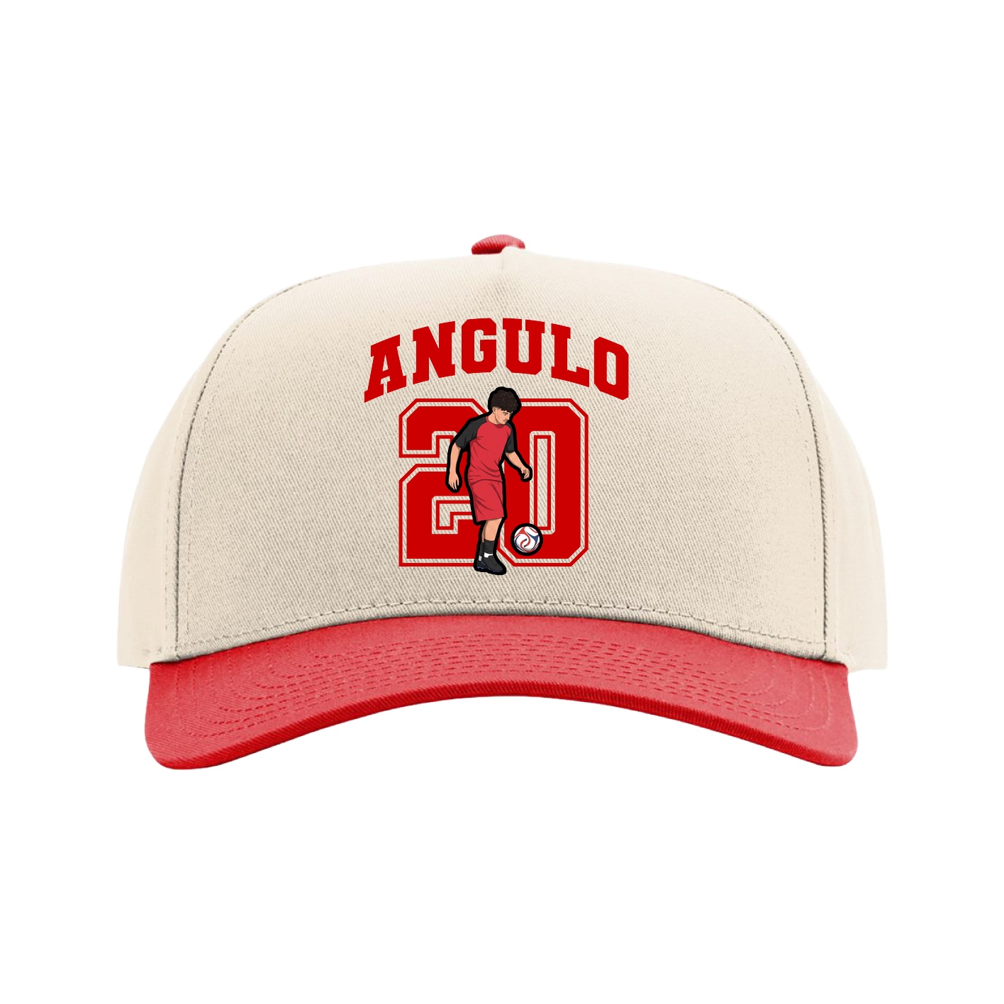 Full Fabric Five-Panel Champ Cap — Number in Cream/Red