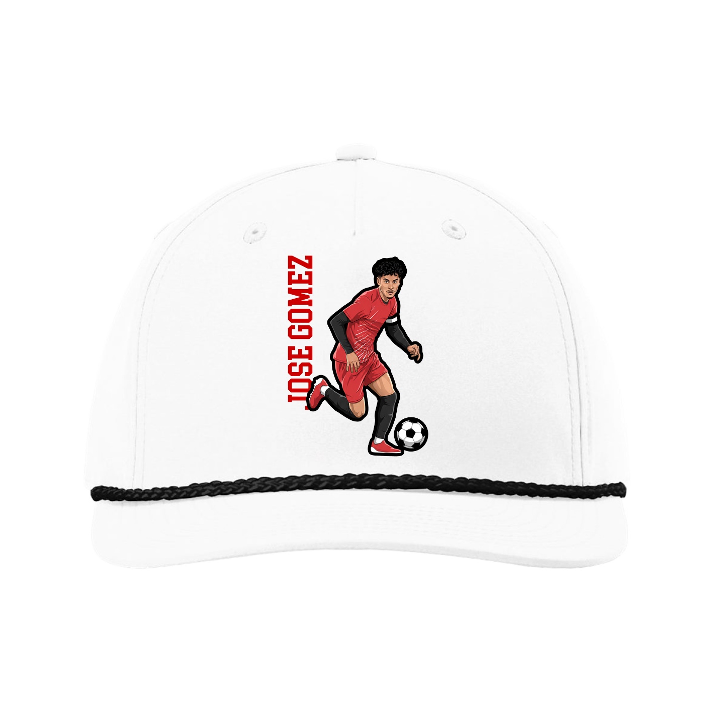 Five-Panel Classic Rope Cap — Name Vertical in White