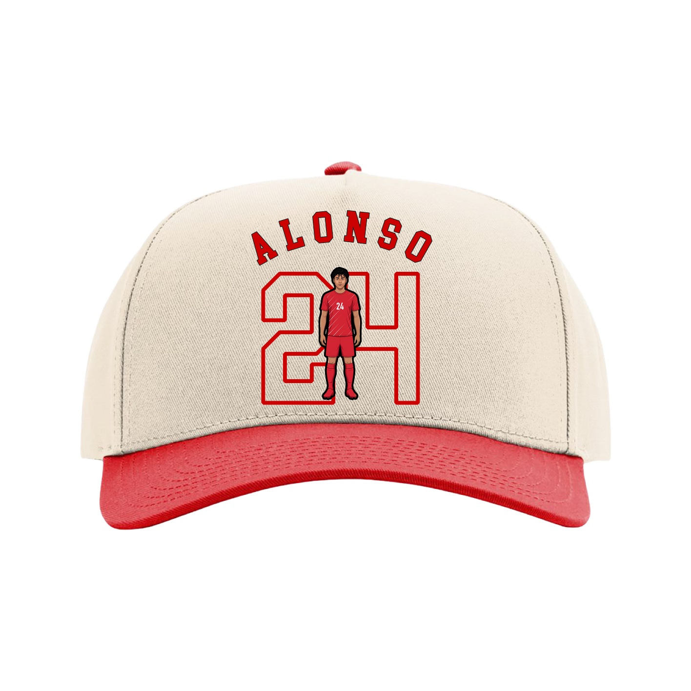 Full Fabric Five-Panel Champ Cap — Shirsey Arch in Cream/Red