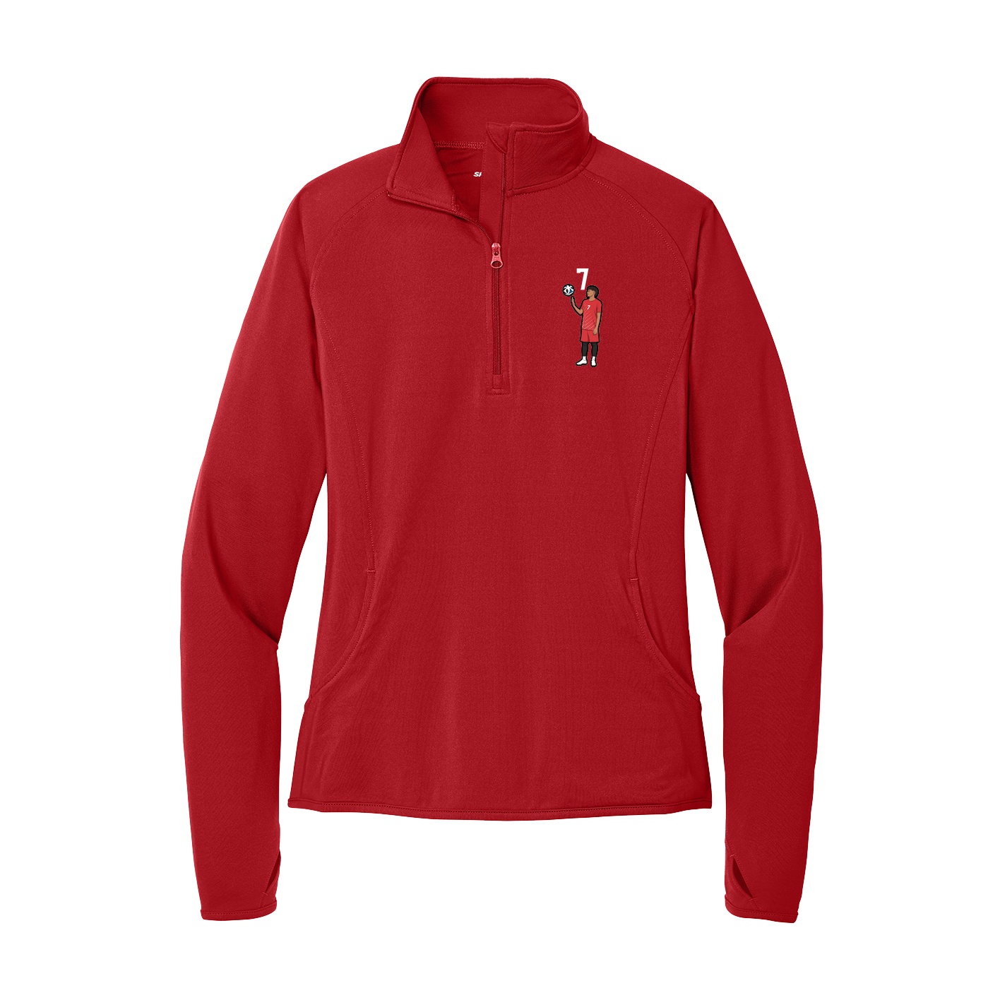 Women's Q-Zip Pullover — Number Top in Red