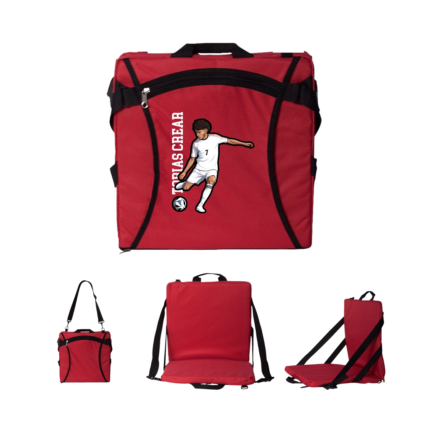 Folding Stadium Seat — Name Vertical in Red