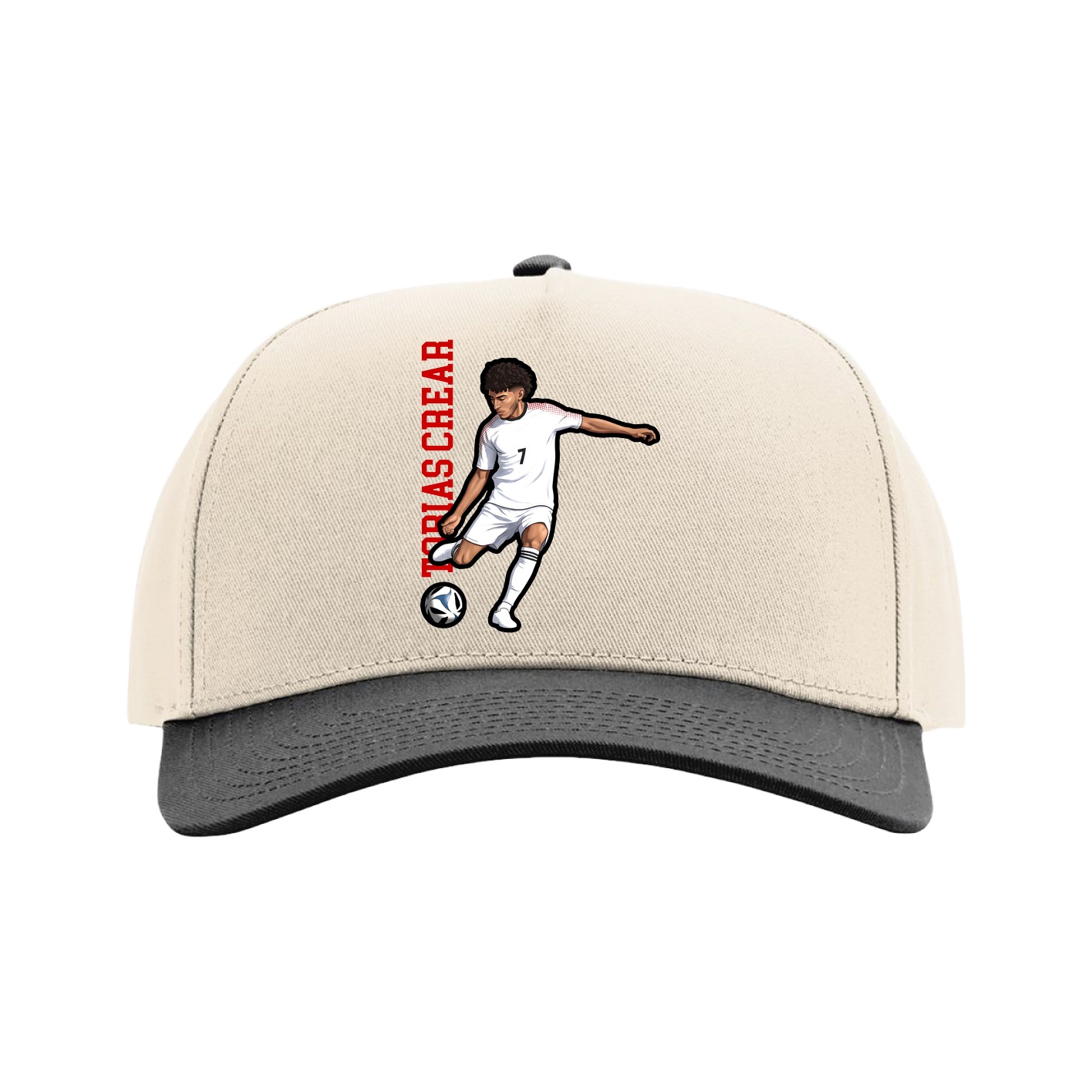 Full Fabric Five-Panel Champ Cap — Name Vertical in Cream/Black