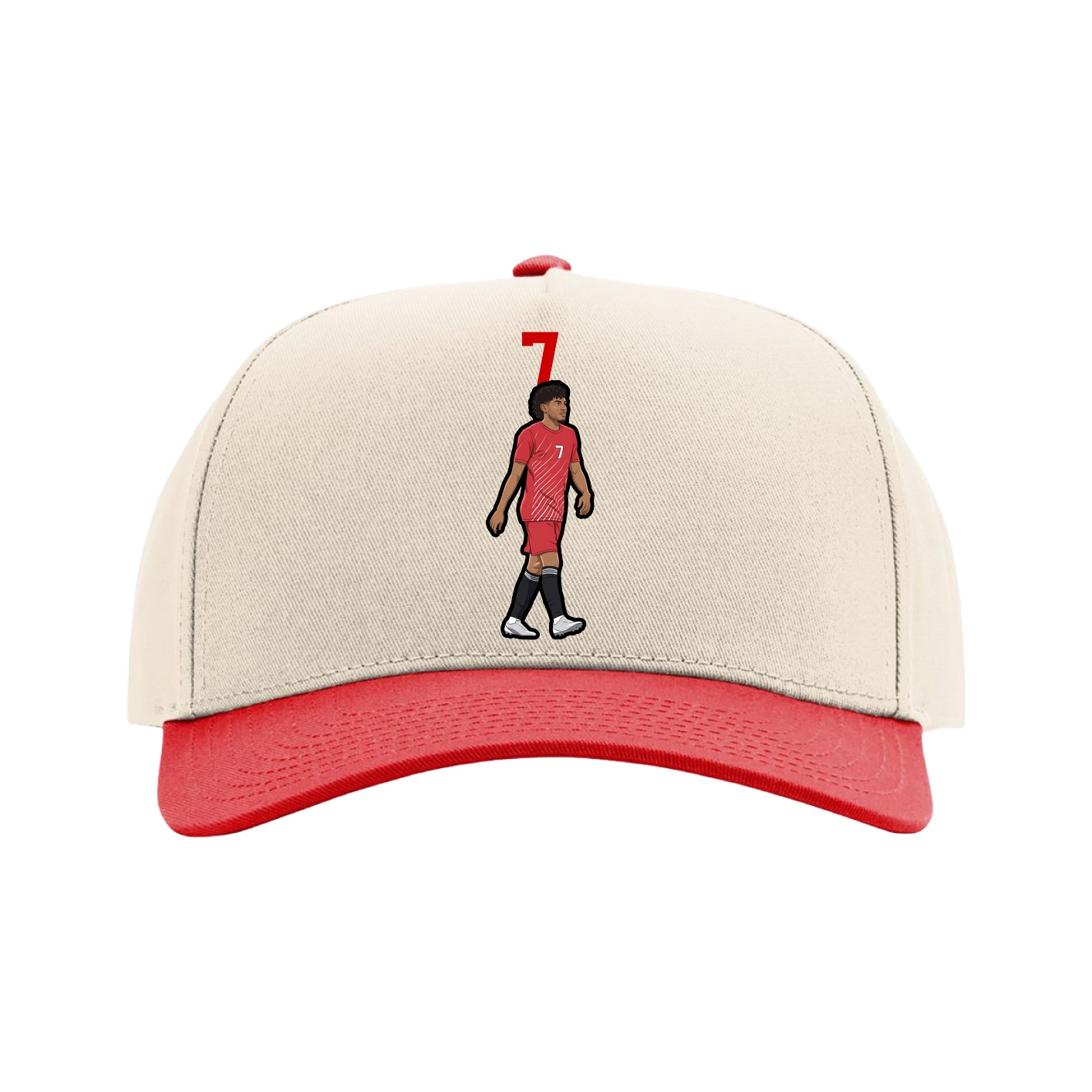Full Fabric Five-Panel Champ Cap — Number Top in Cream/Red