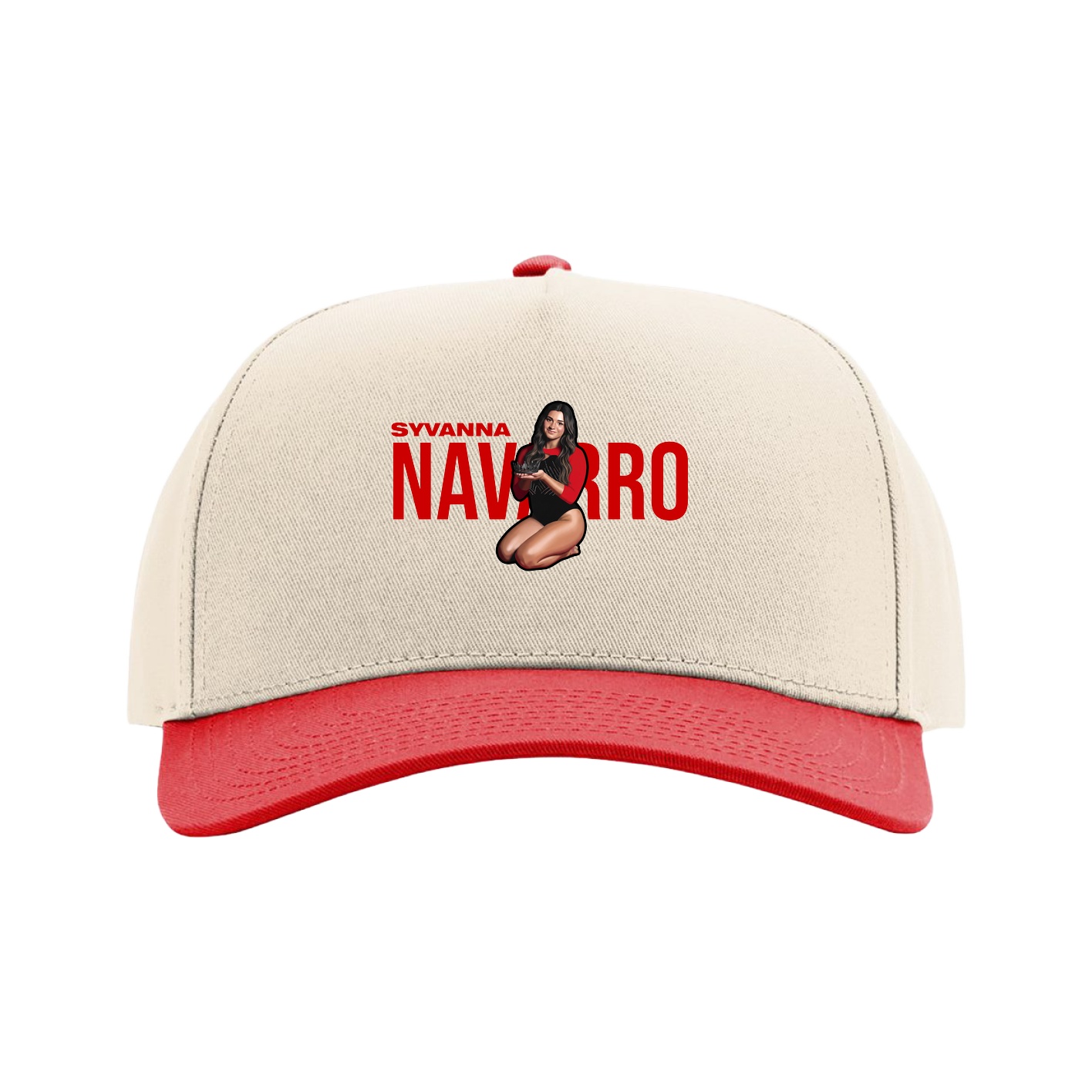 Full Fabric Five-Panel Champ Cap — Player Name in Cream/Red