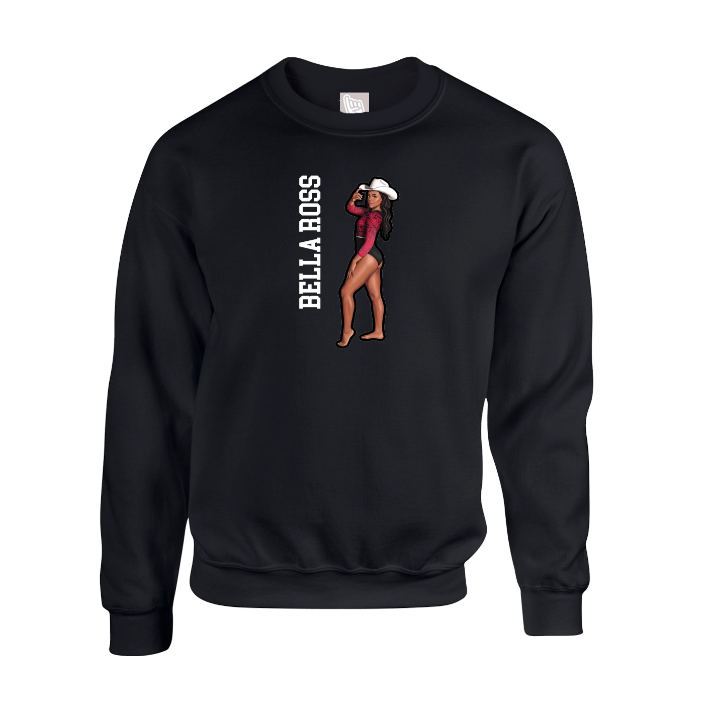 Fleece Crew — Name Vertical in Black