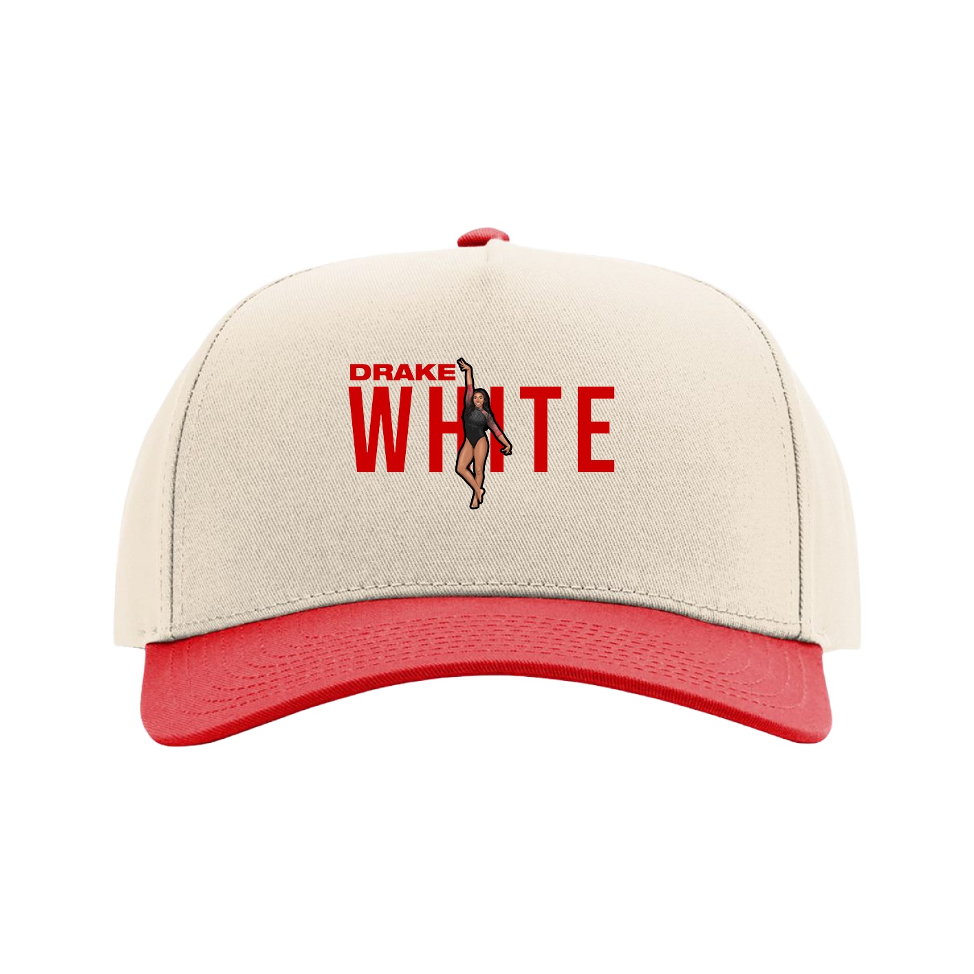 Full Fabric Five-Panel Champ Cap — Player Name in Cream/Red