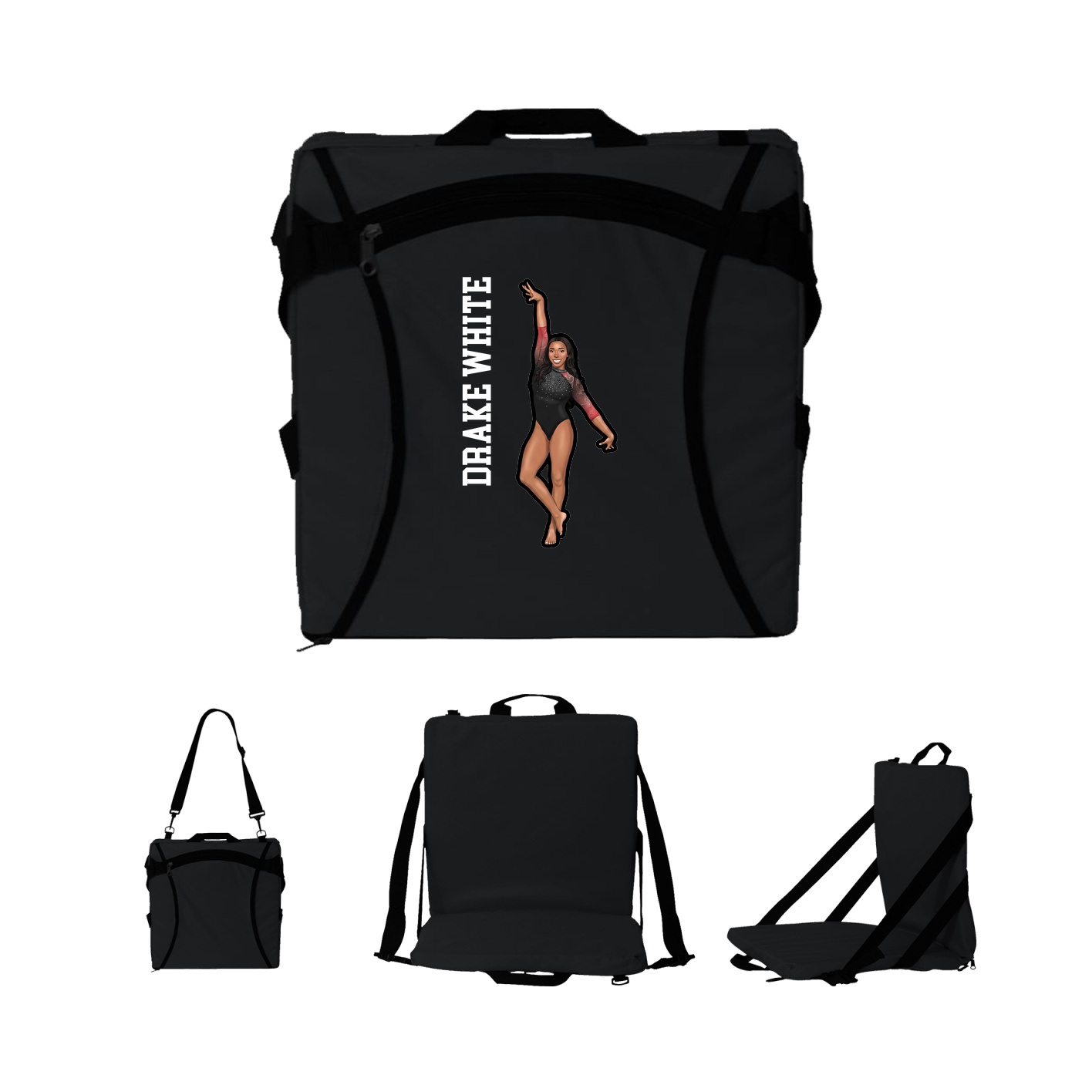 Folding Stadium Seat — Name Vertical in Black