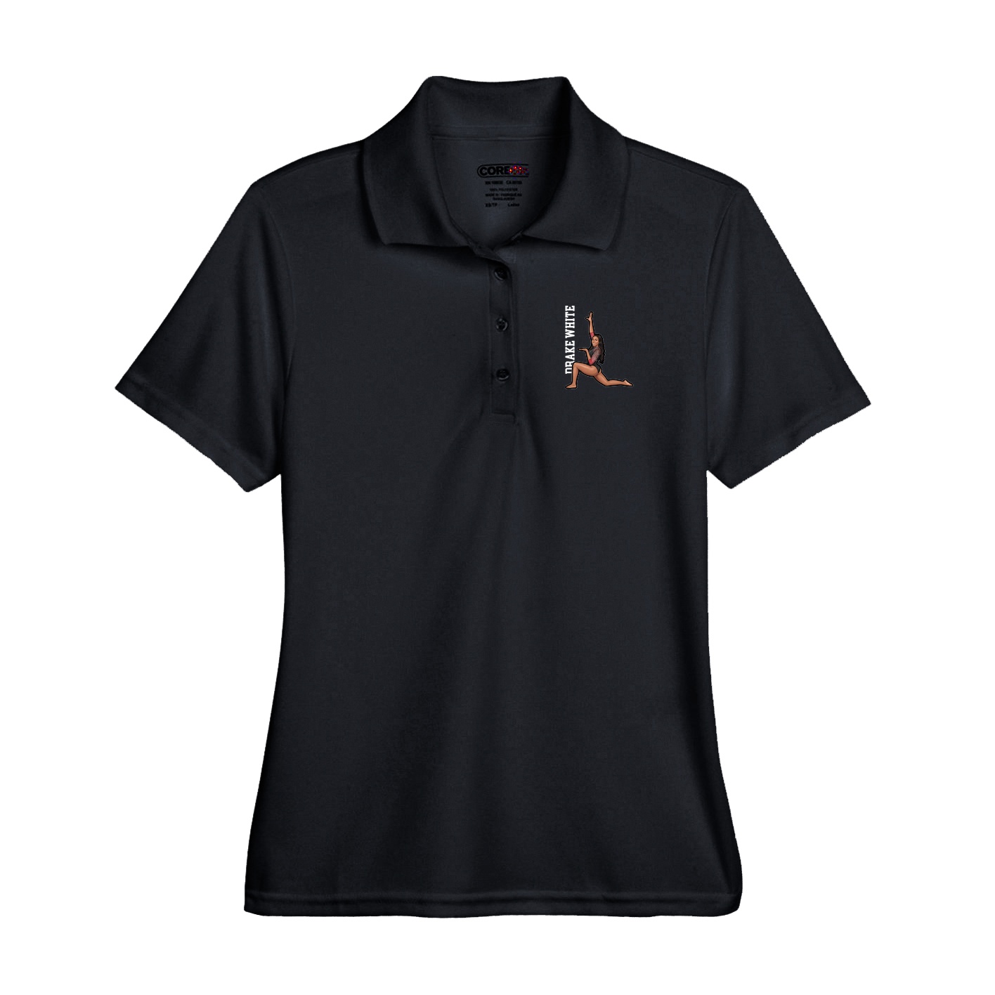 Performance Polo — Name Vertical in Black