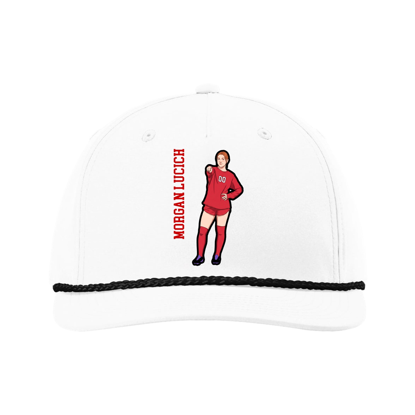 Five-Panel Classic Rope Cap — Name Vertical in White