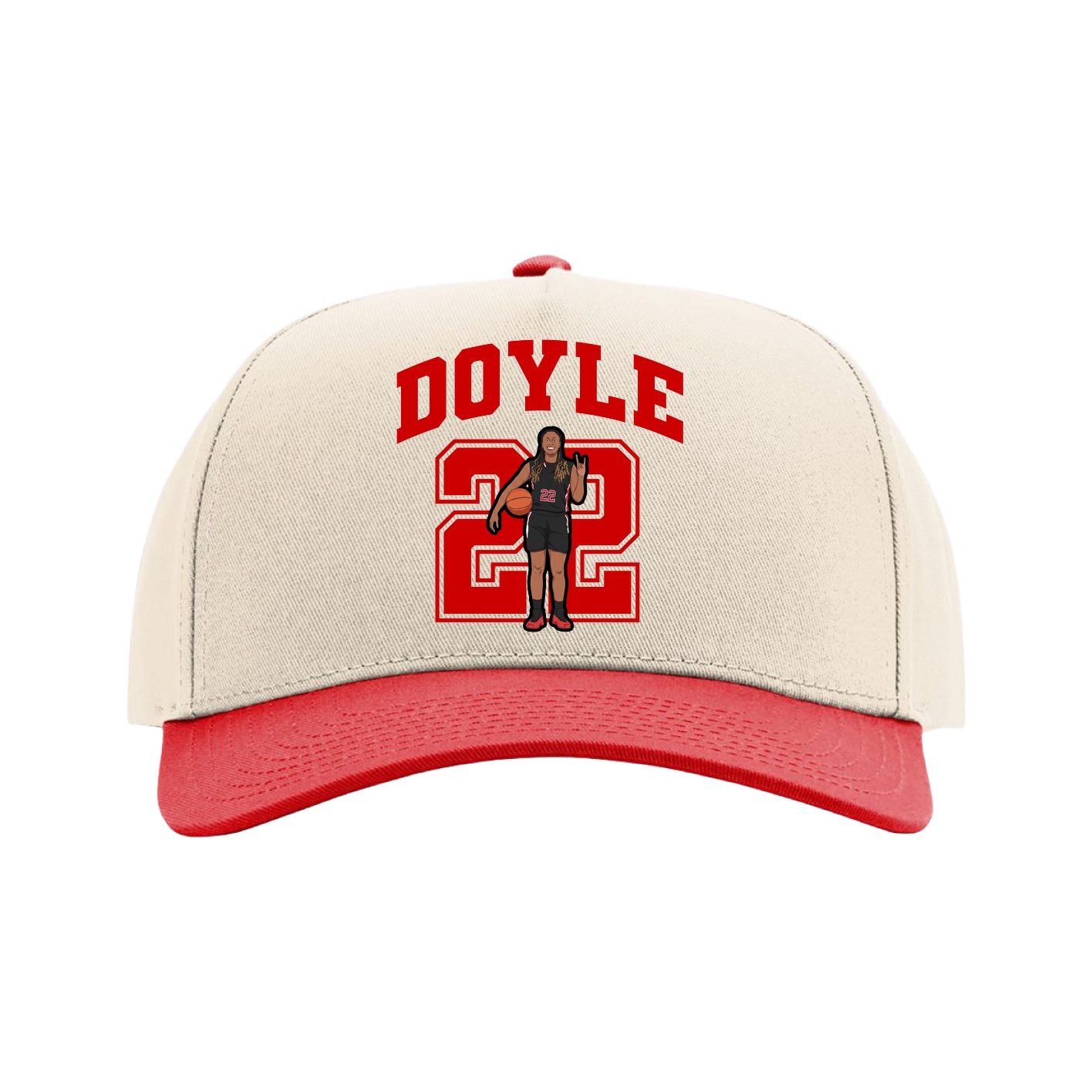 Full Fabric Five-Panel Champ Cap — Number in Cream/Red