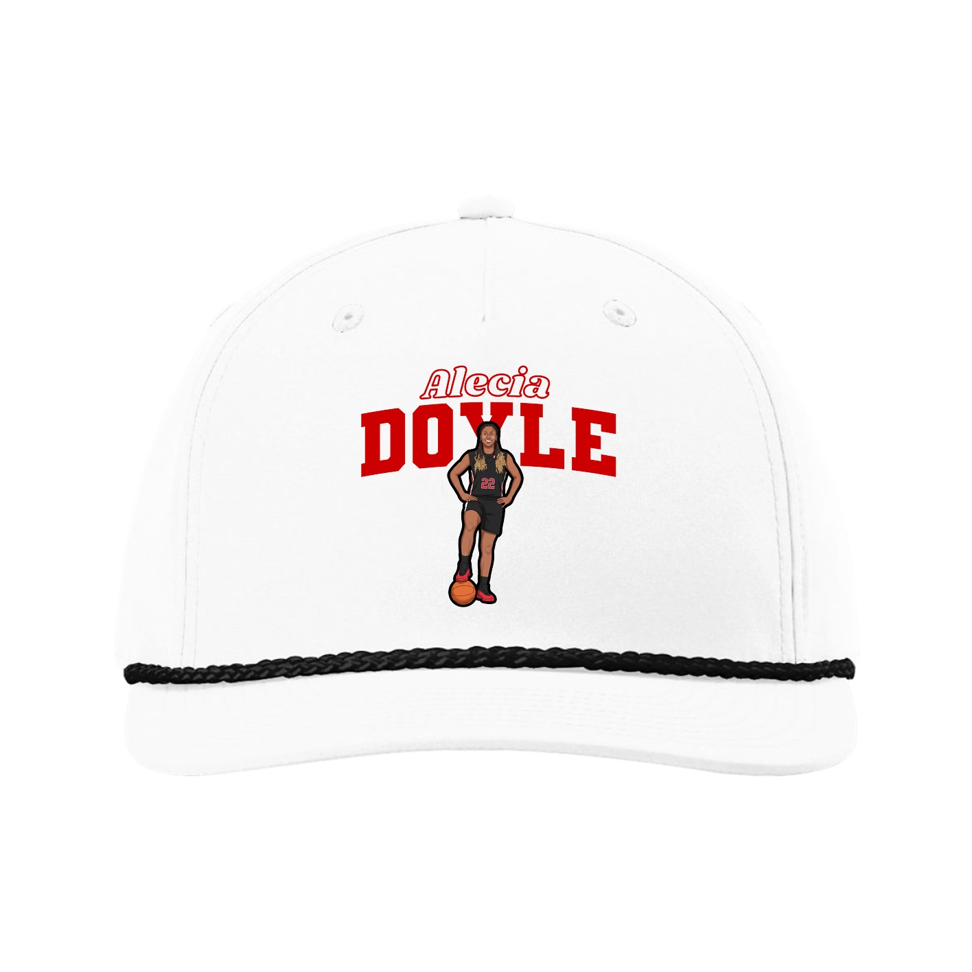 Five-Panel Classic Rope Cap — Name Arch in White