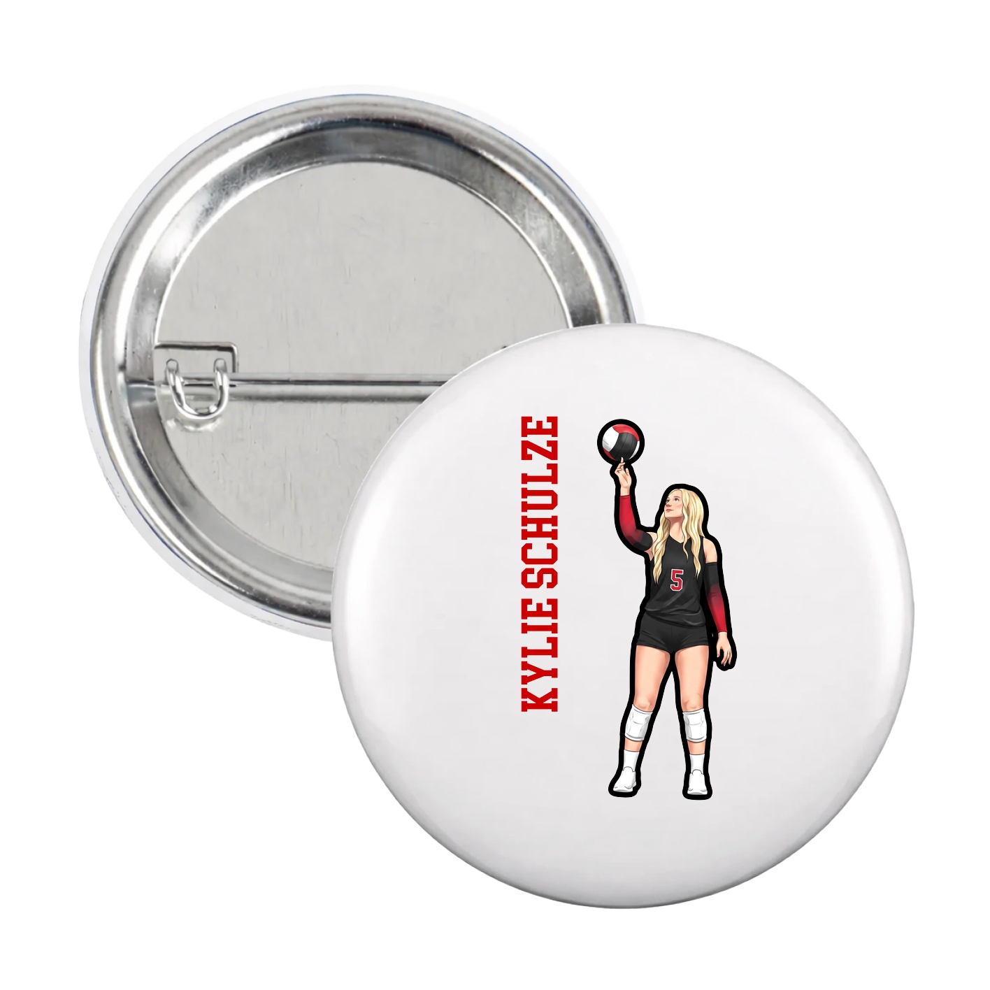 Game Day Button — Name Vertical in White