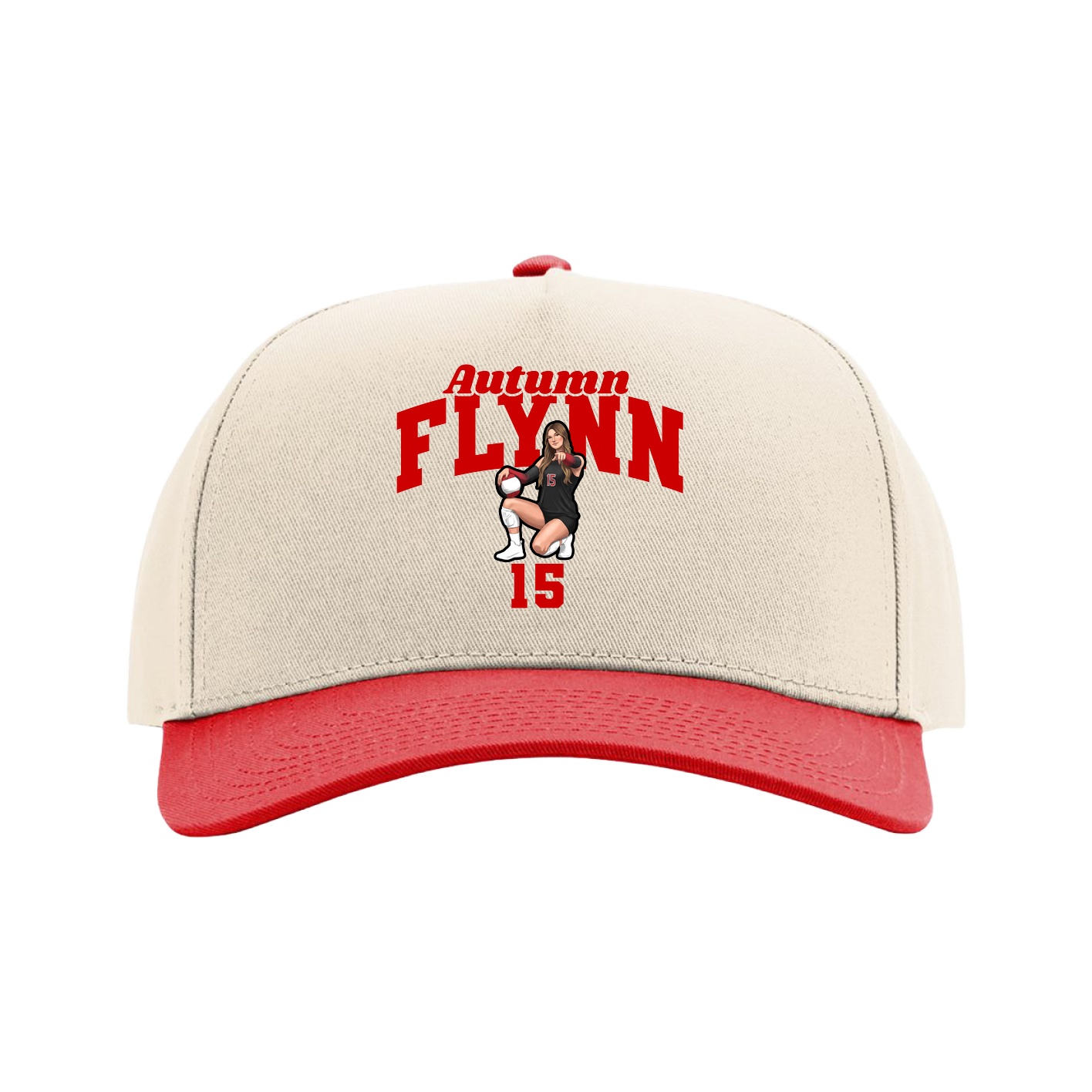 Full Fabric Five-Panel Champ Cap — Signature Arch in Cream/Red