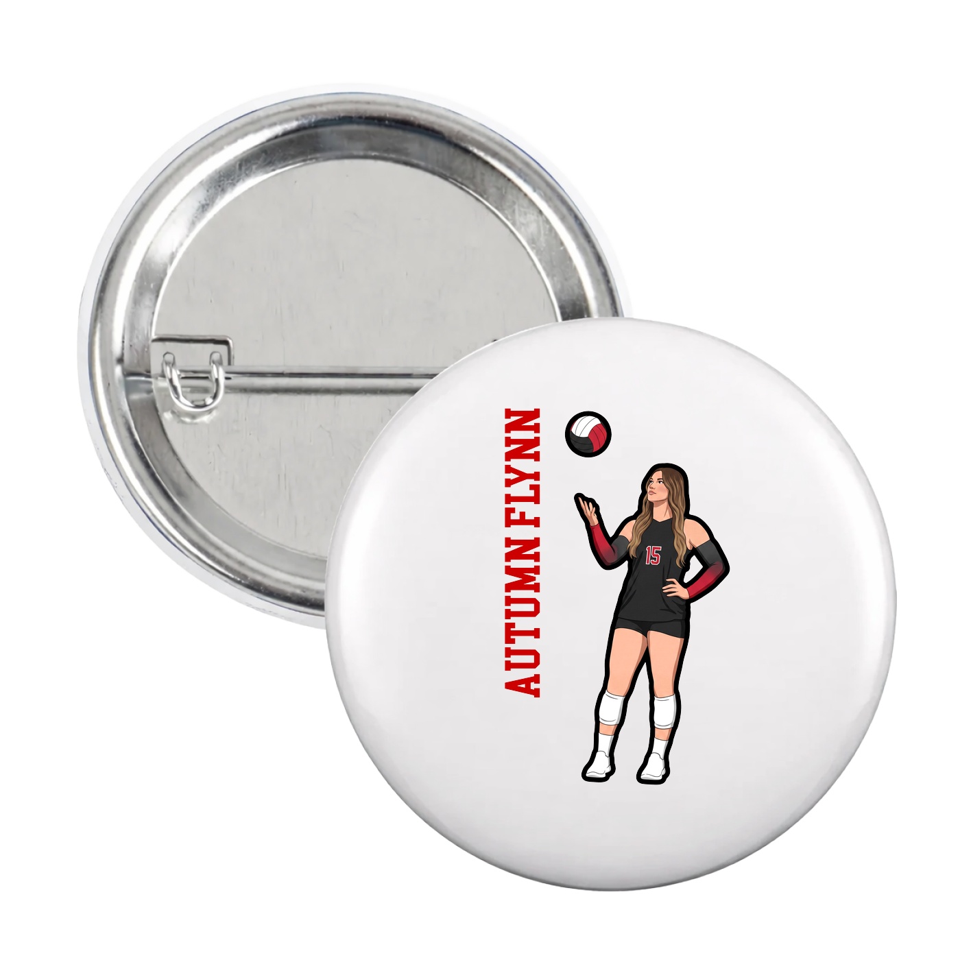 Game Day Button — Name Vertical in White