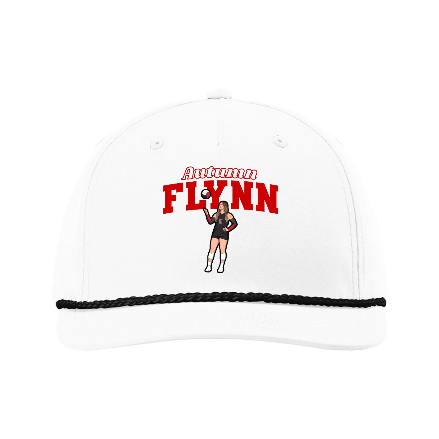 Five-Panel Classic Rope Cap — Name Arch in White