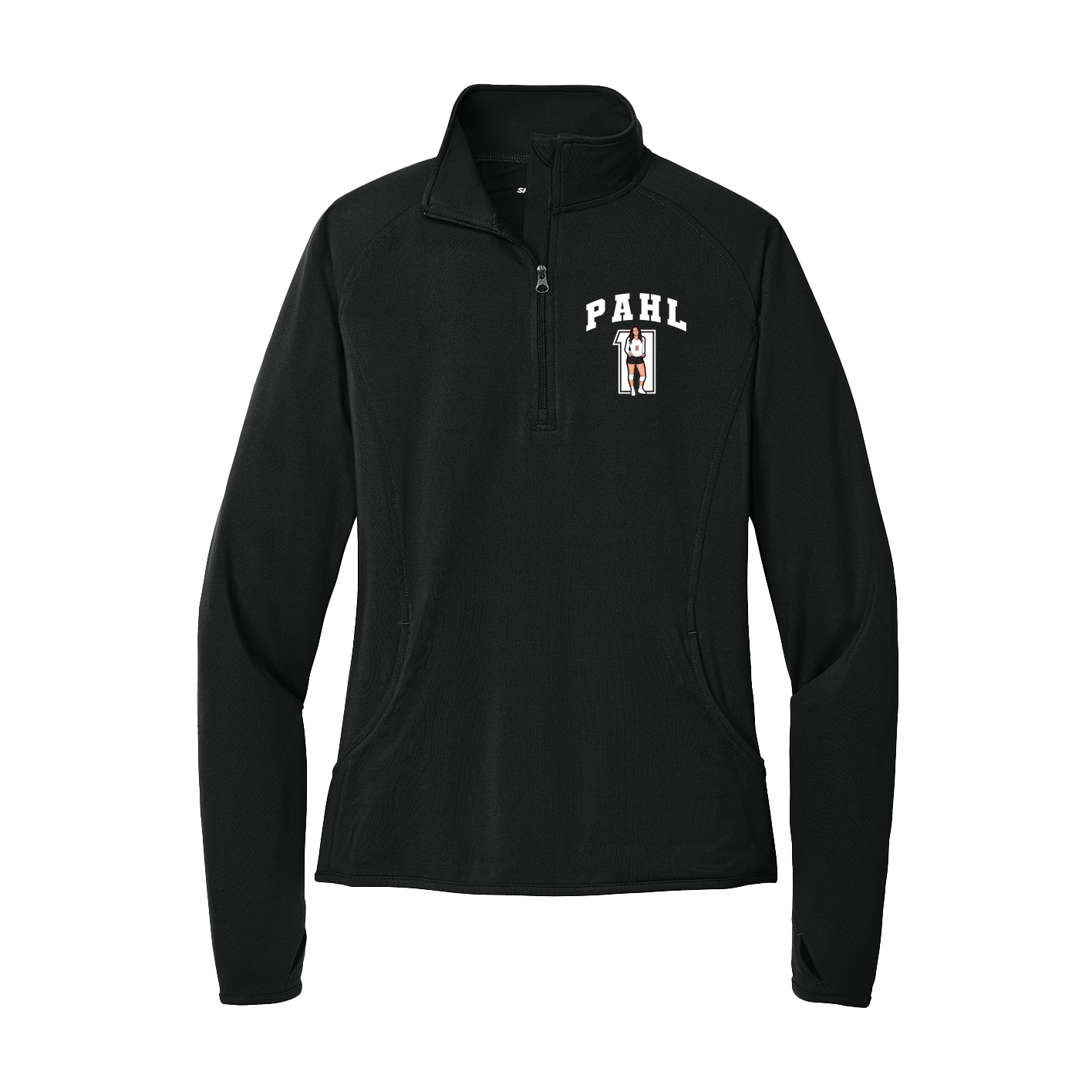 Women's Q-Zip Pullover — Number in Black