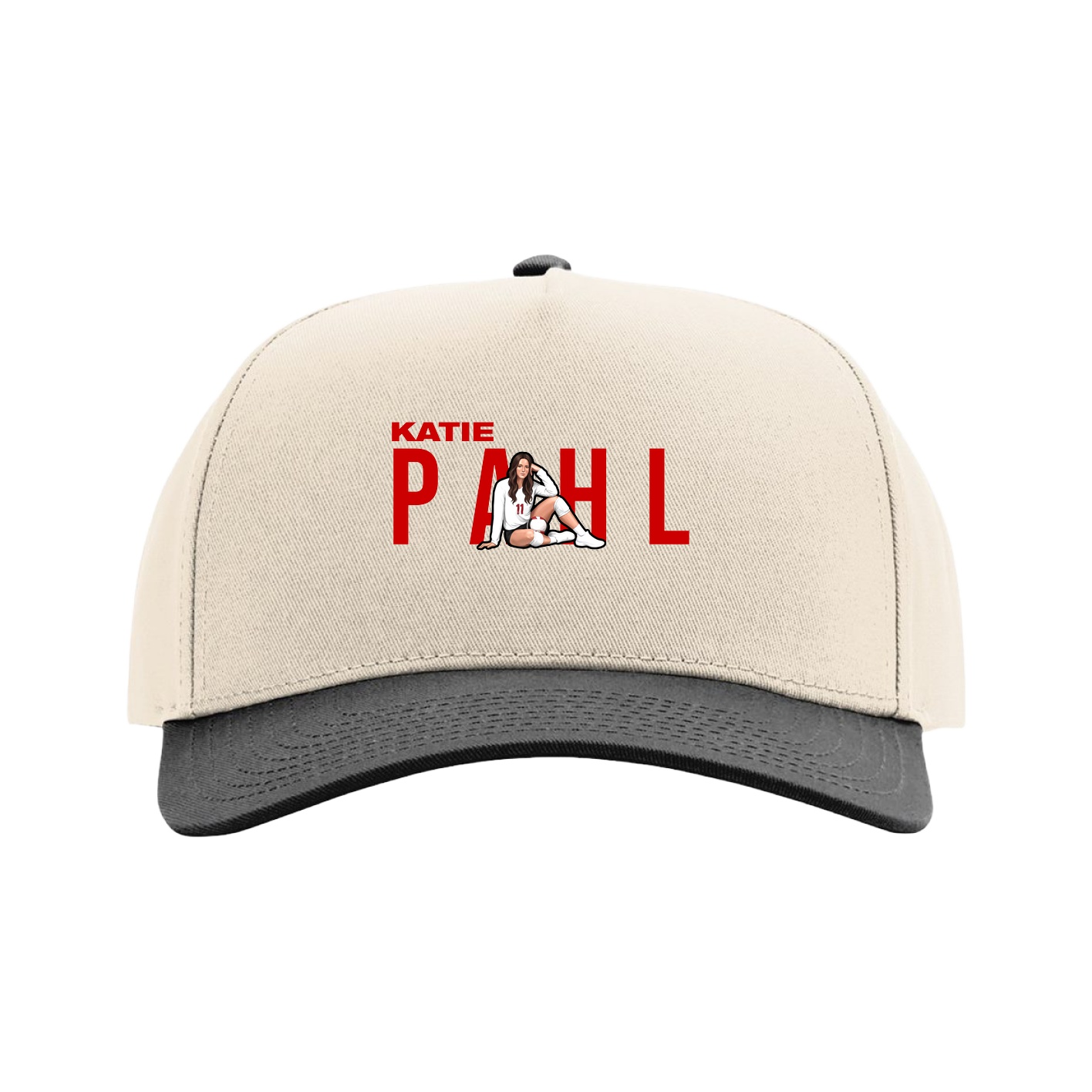 Full Fabric Five-Panel Champ Cap — Player Name in Cream/Black
