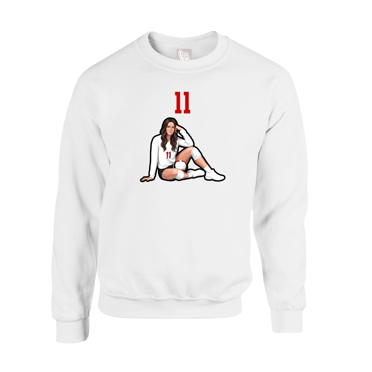 Fleece Crew — Number Top in White