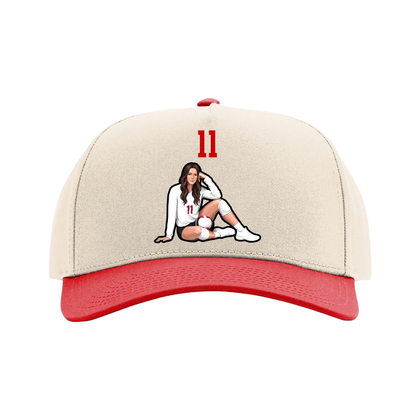 Full Fabric Five-Panel Champ Cap — Number Top in Cream/Red