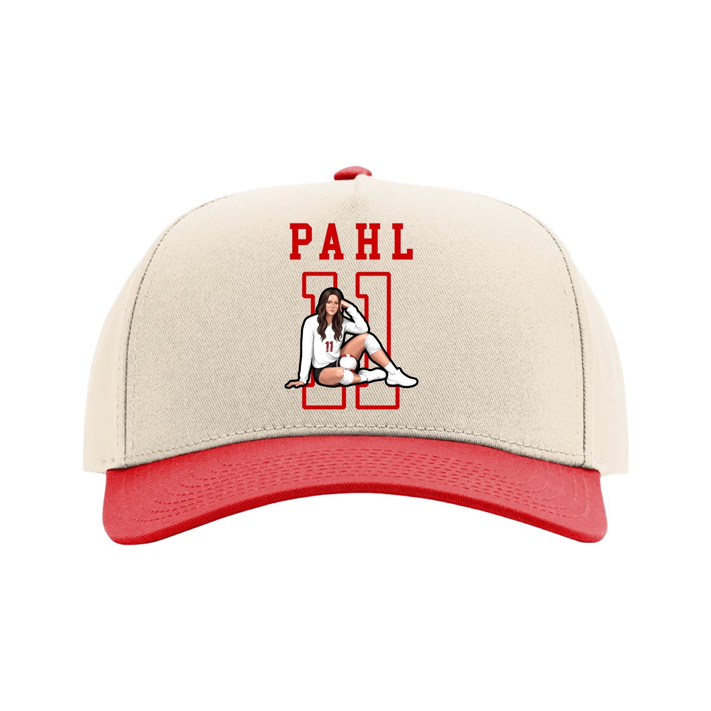 Full Fabric Five-Panel Champ Cap — Shirsey in Cream/Red