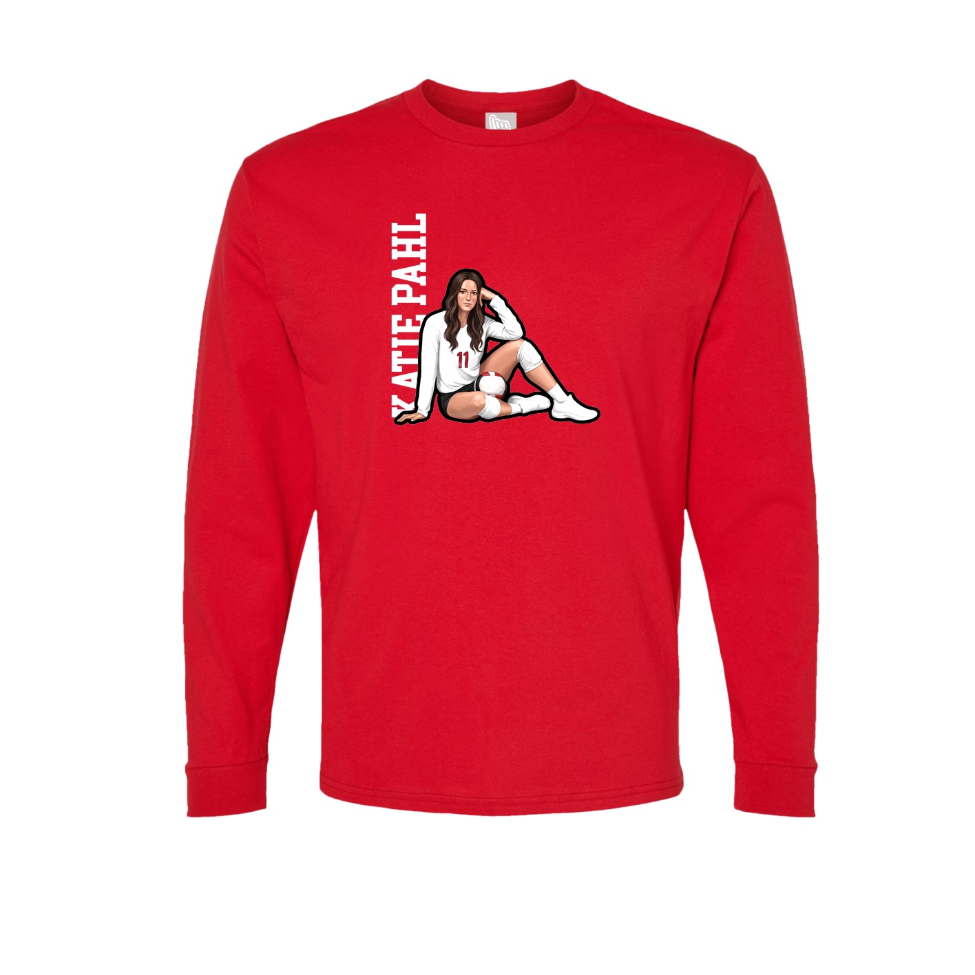 Long Sleeve Tee — Name Vertical in Red