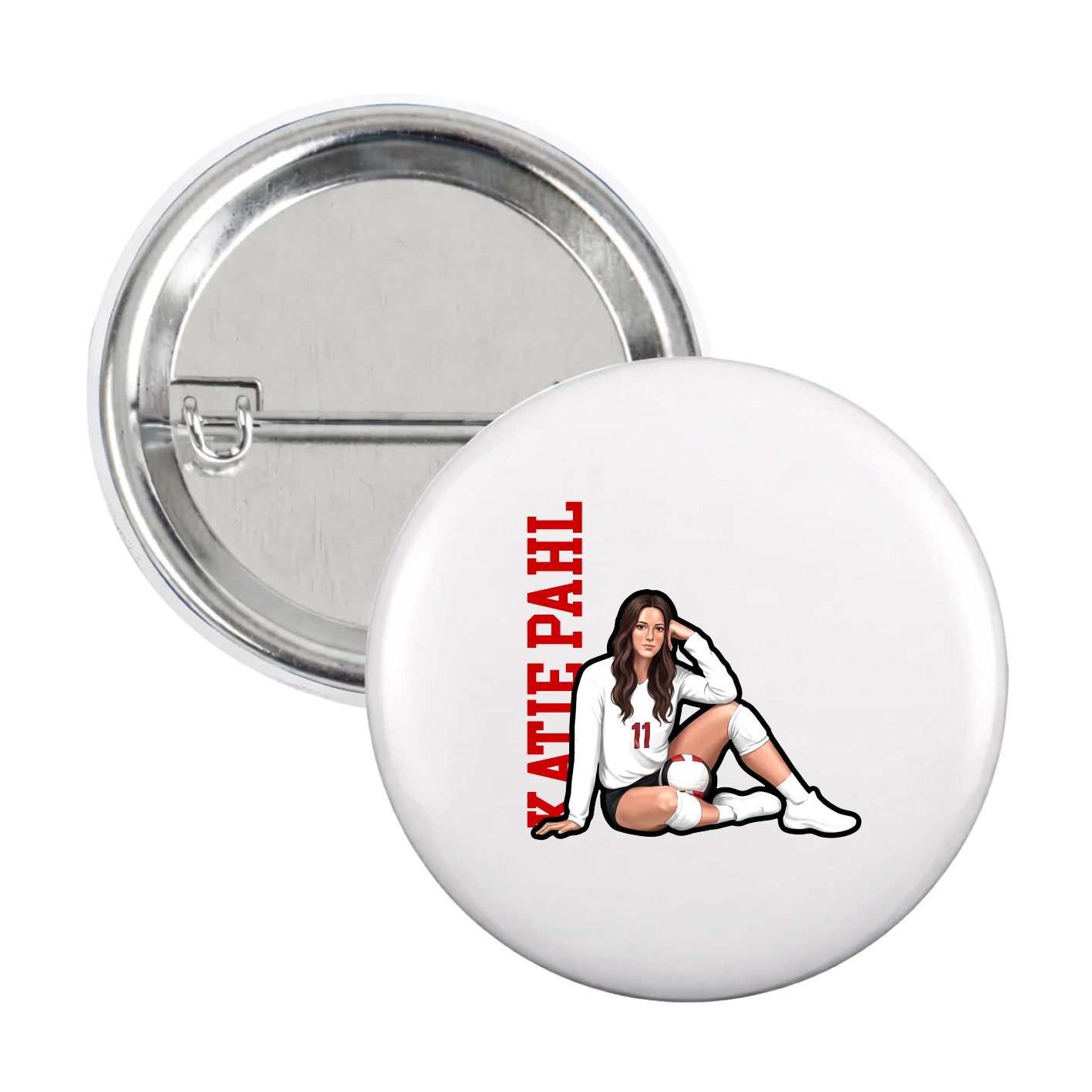 Game Day Button — Name Vertical in White