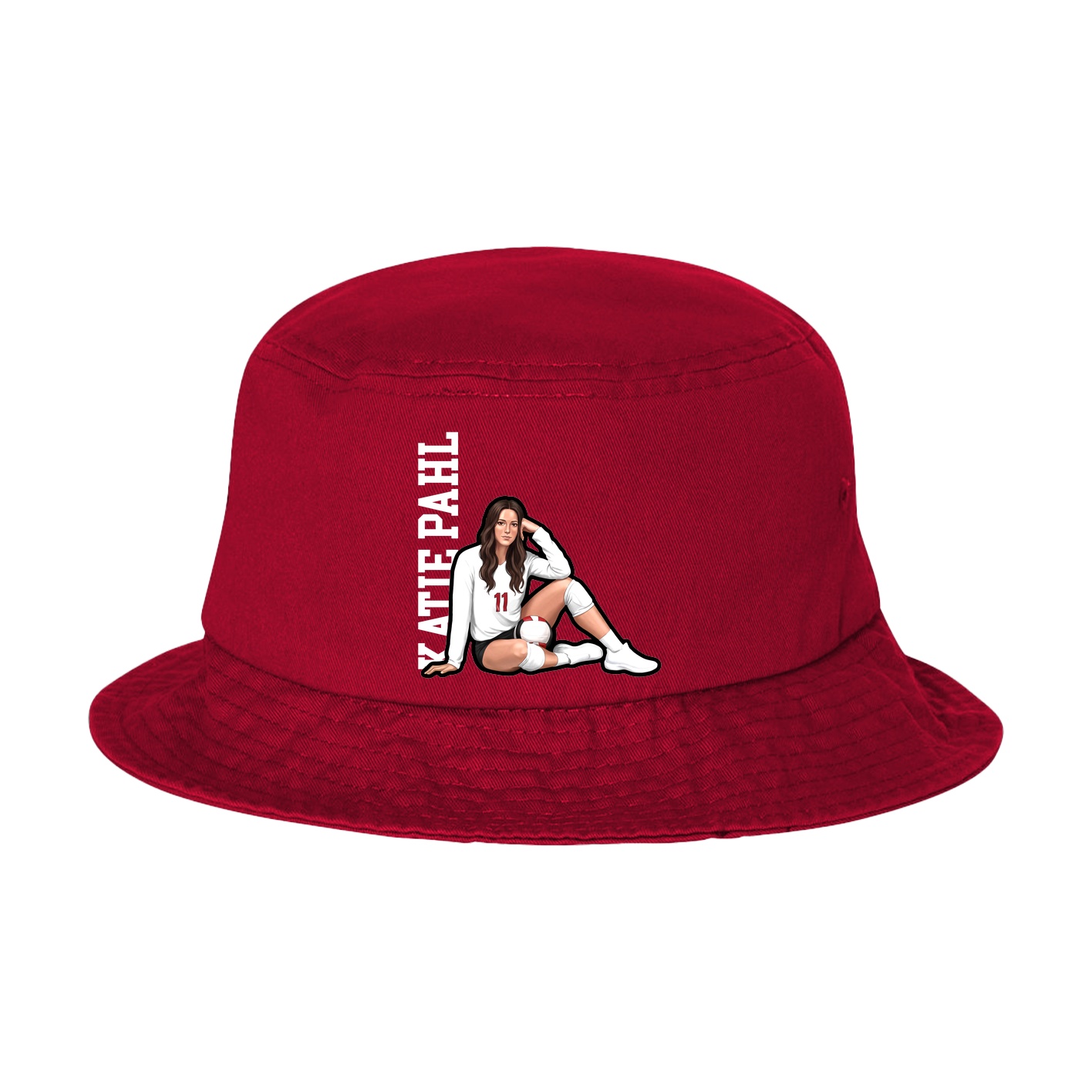 Bucket Cap — Name Vertical in Red
