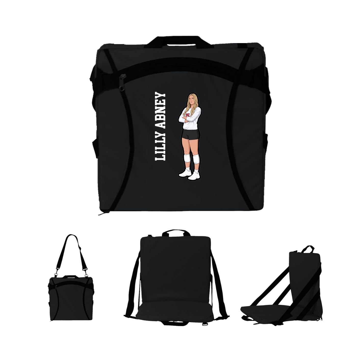 Folding Stadium Seat — Name Vertical in Black