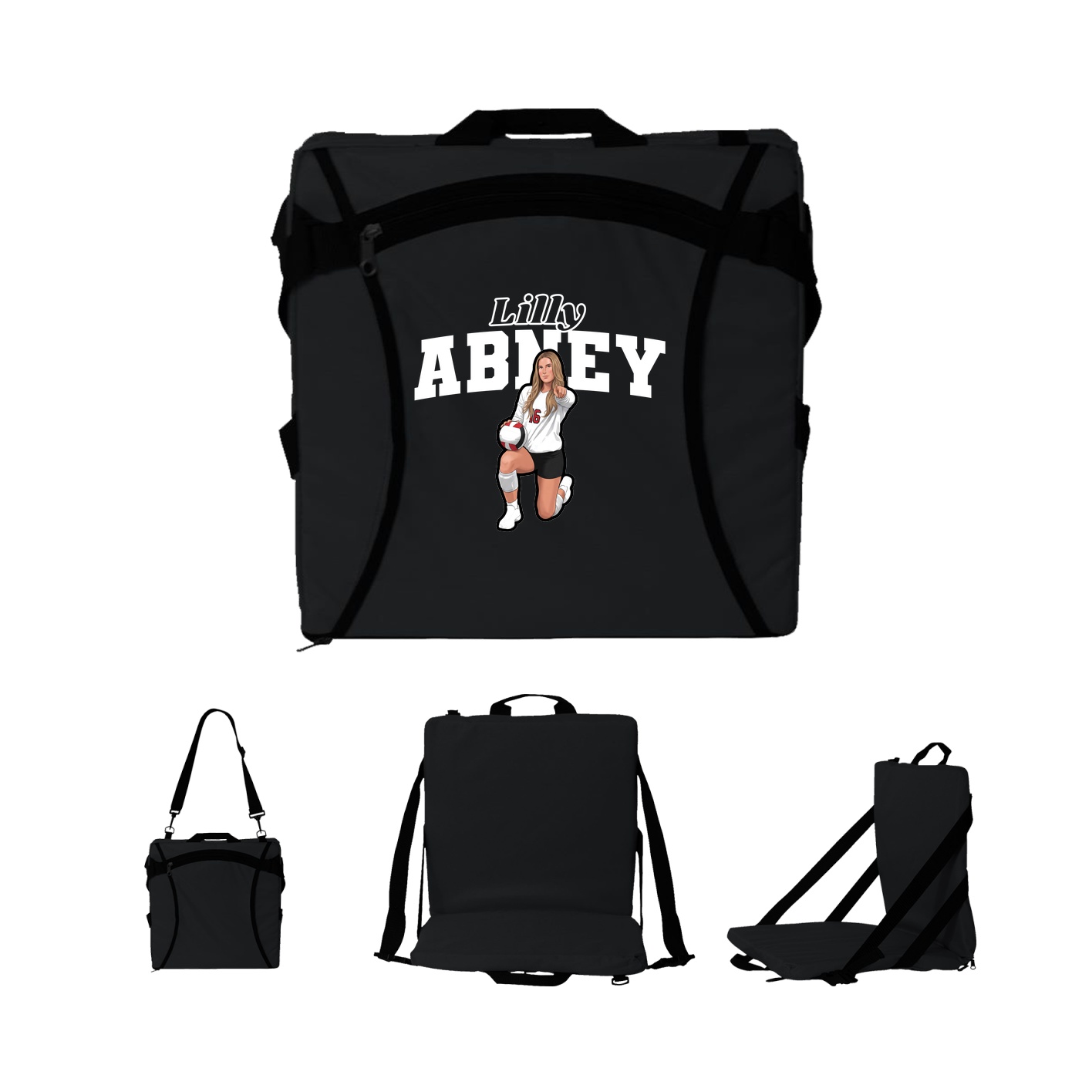 Folding Stadium Seat — Name Arch in Black