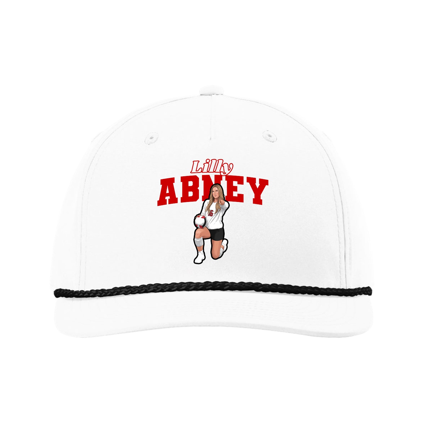Five-Panel Classic Rope Cap — Name Arch in White