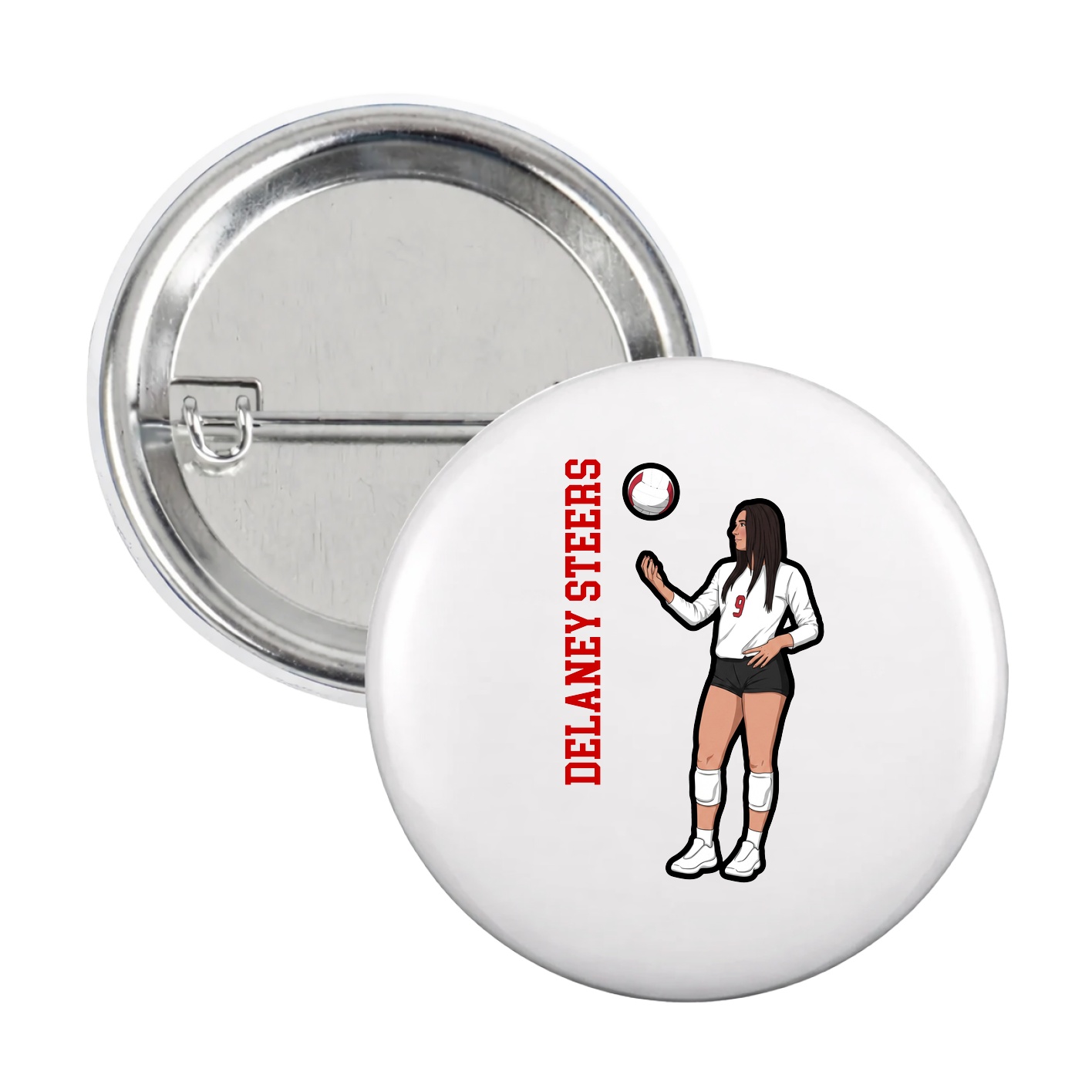 Game Day Button — Name Vertical in White