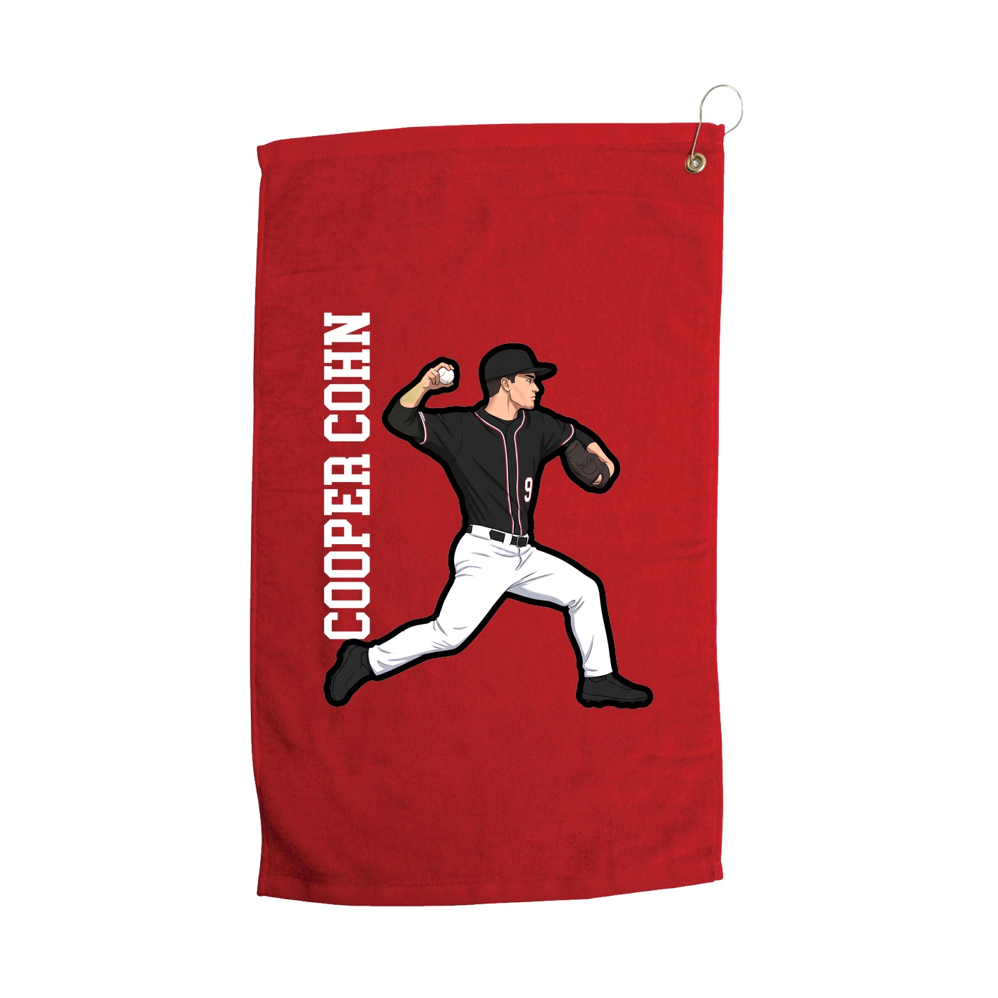 Golf Towel — Name Vertical in Red