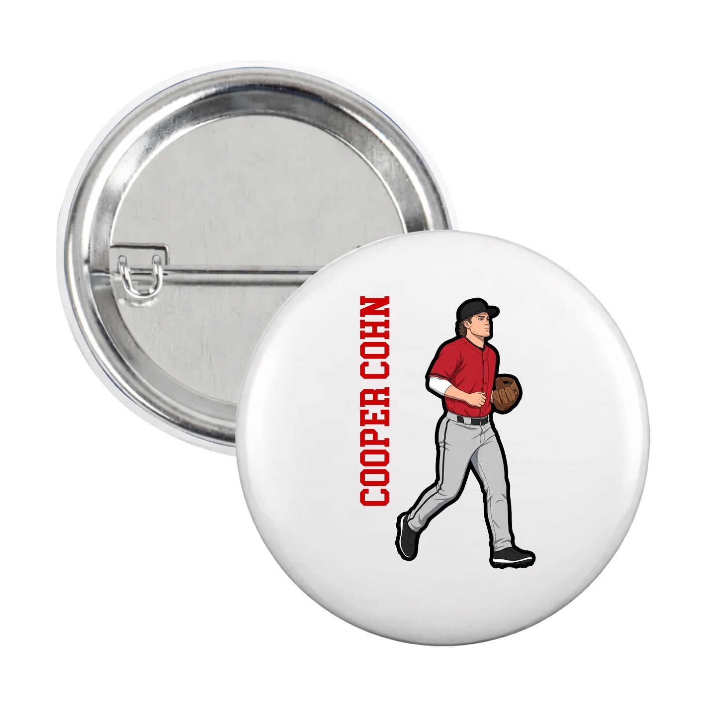 Game Day Button — Name Vertical in White