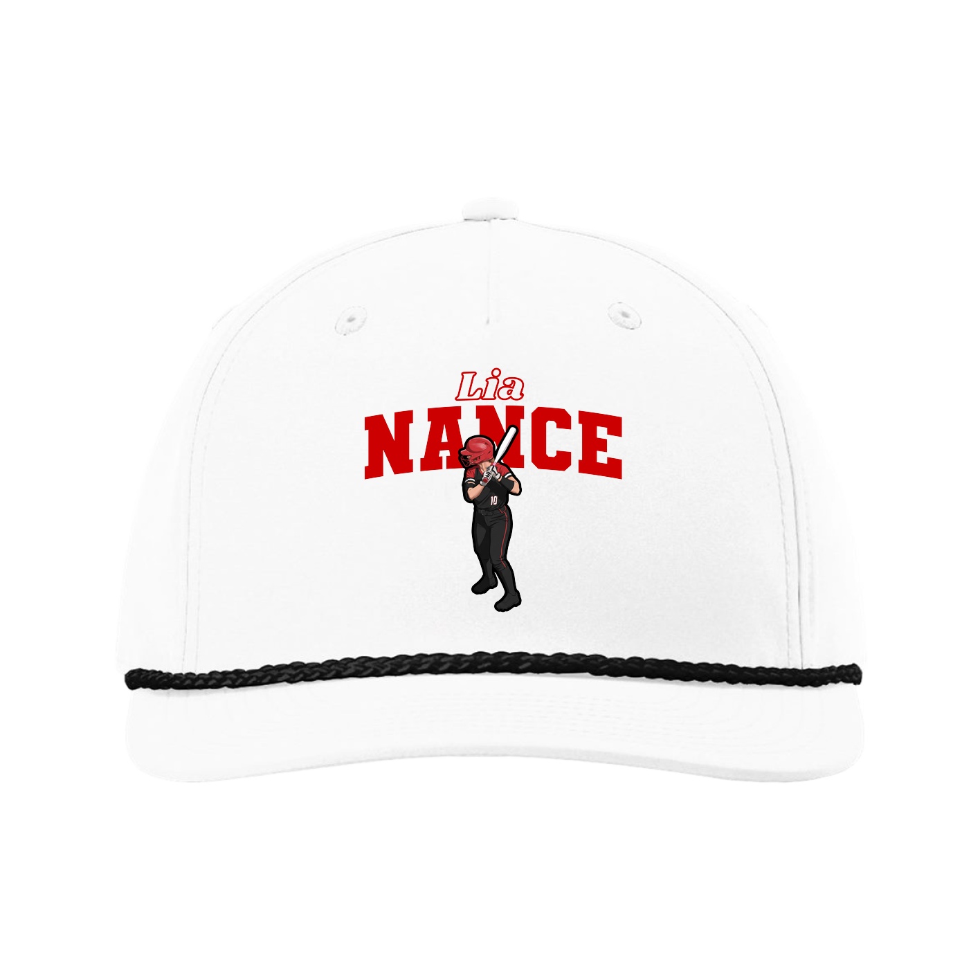 Five-Panel Classic Rope Cap — Name Arch in White
