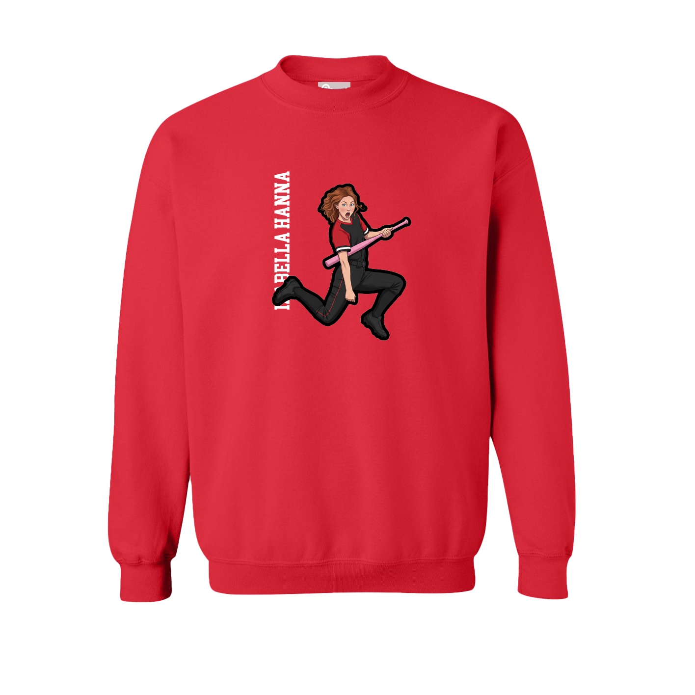 Fleece Crew — Name Vertical in Red