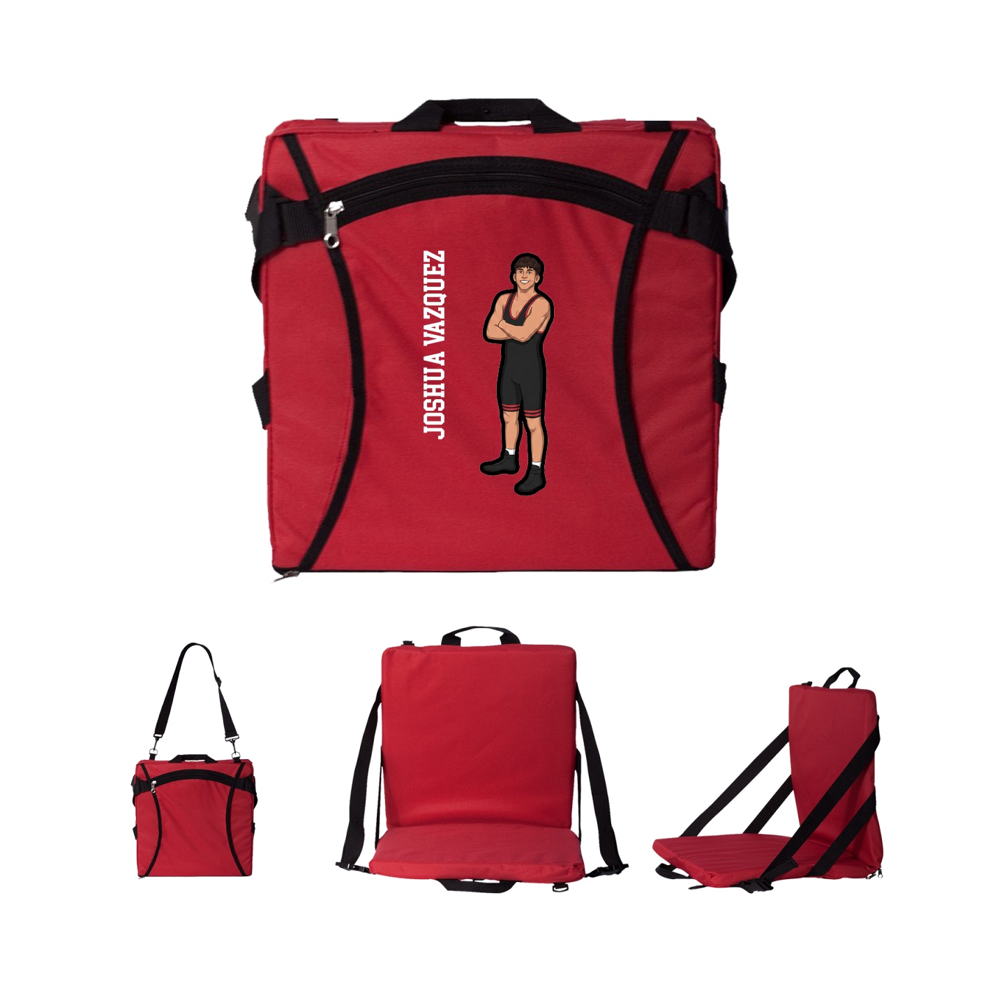 Folding Stadium Seat — Name Vertical in Red