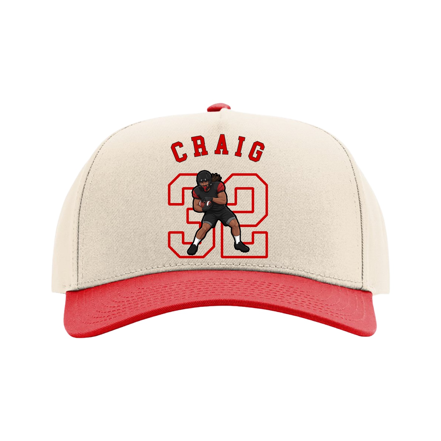 Full Fabric Five-Panel Champ Cap — Shirsey Arch in Cream/Red