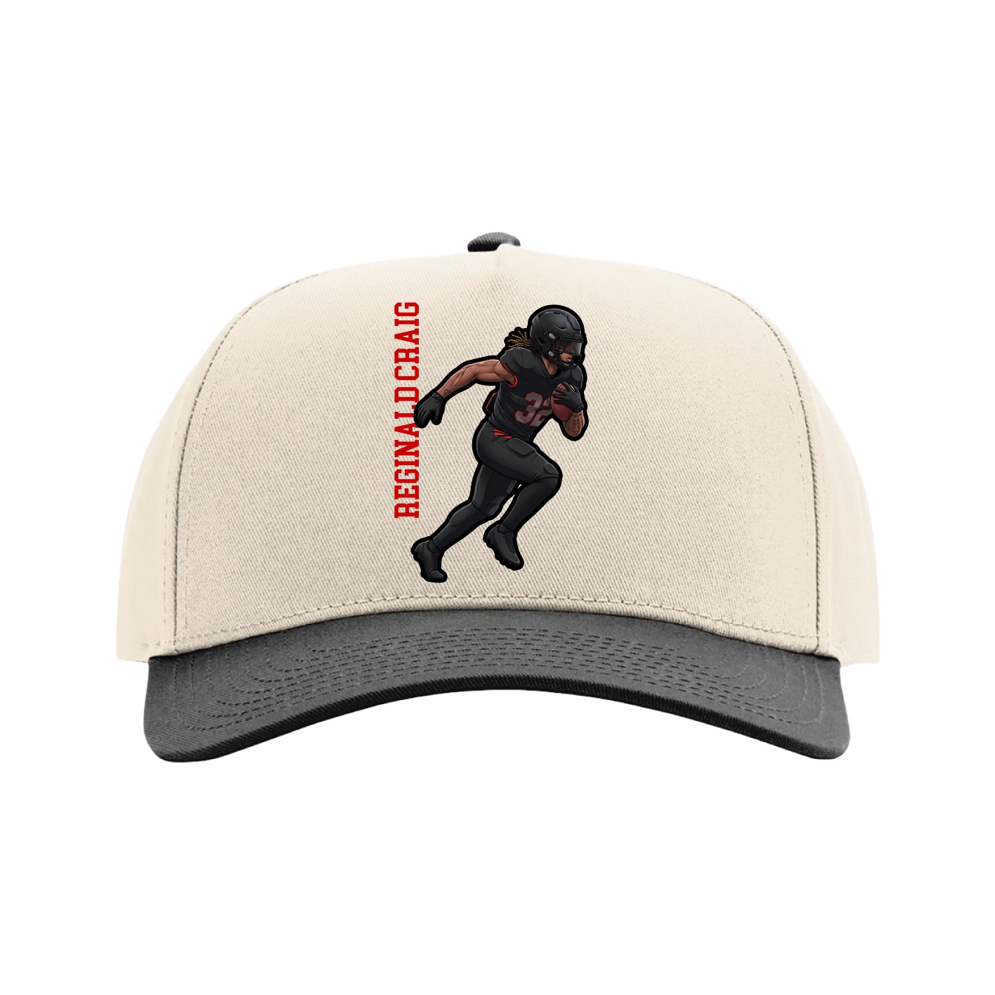 Full Fabric Five-Panel Champ Cap — Name Vertical in Cream/Black