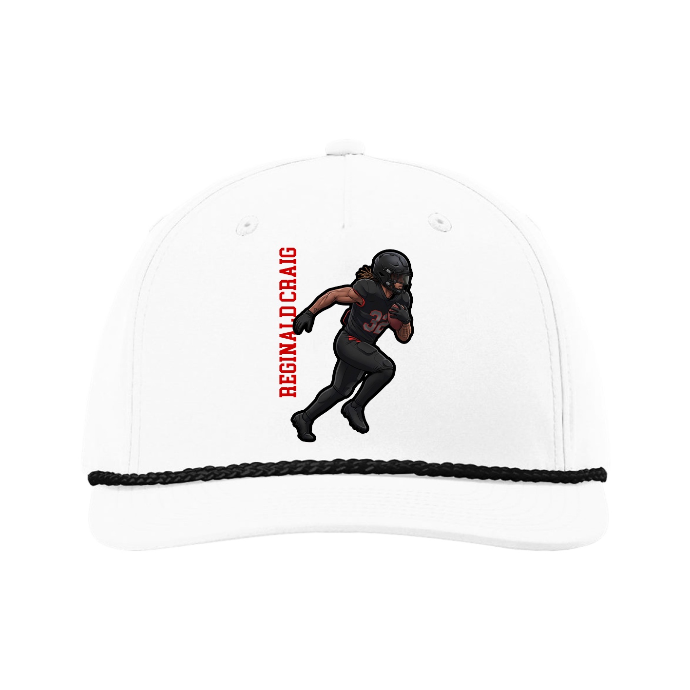 Five-Panel Classic Rope Cap — Name Vertical in White