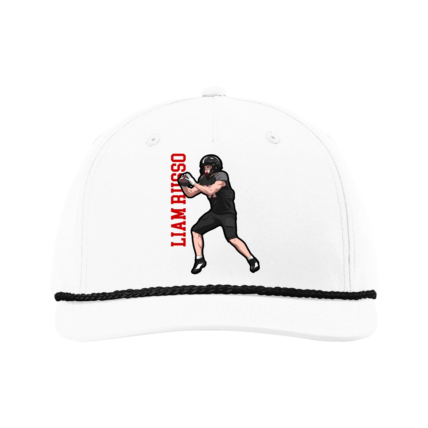 Five-Panel Classic Rope Cap — Name Vertical in White